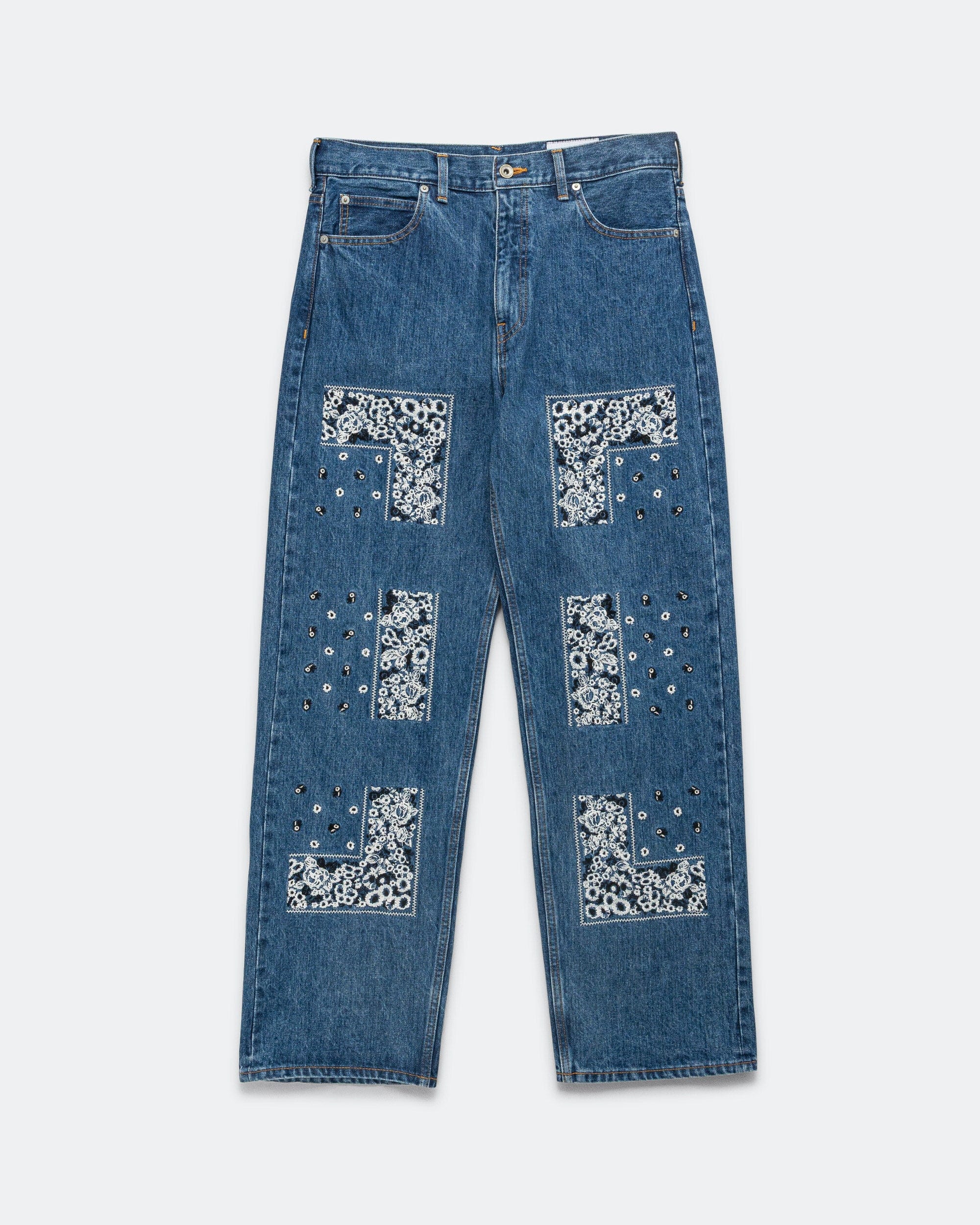 NOMARHYTHM TEXTILE Bandana Embroidery Denim Pants - Indigo/White