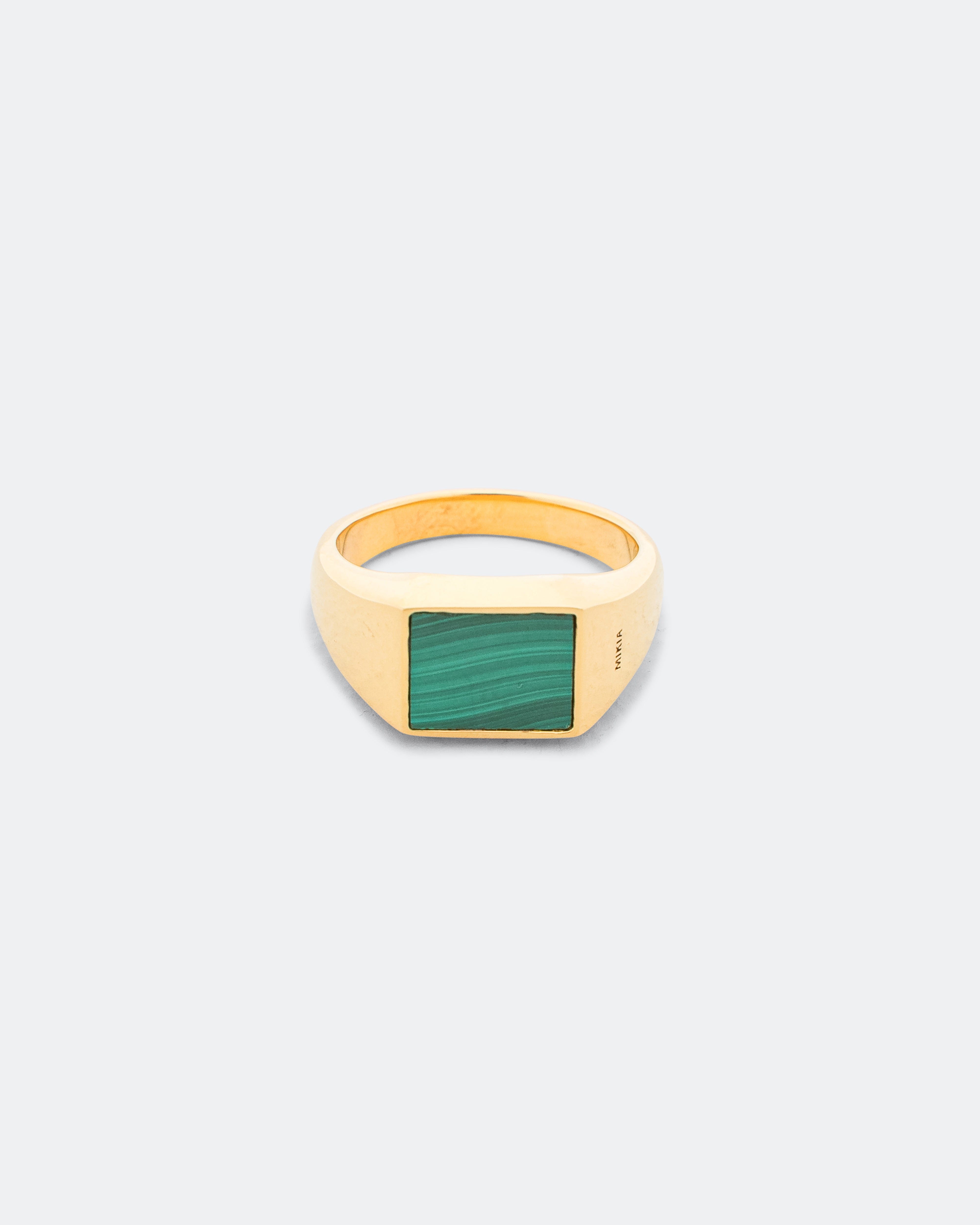 Mikia Rectangle Ring - Malachite/Gold Plated 925 Silver