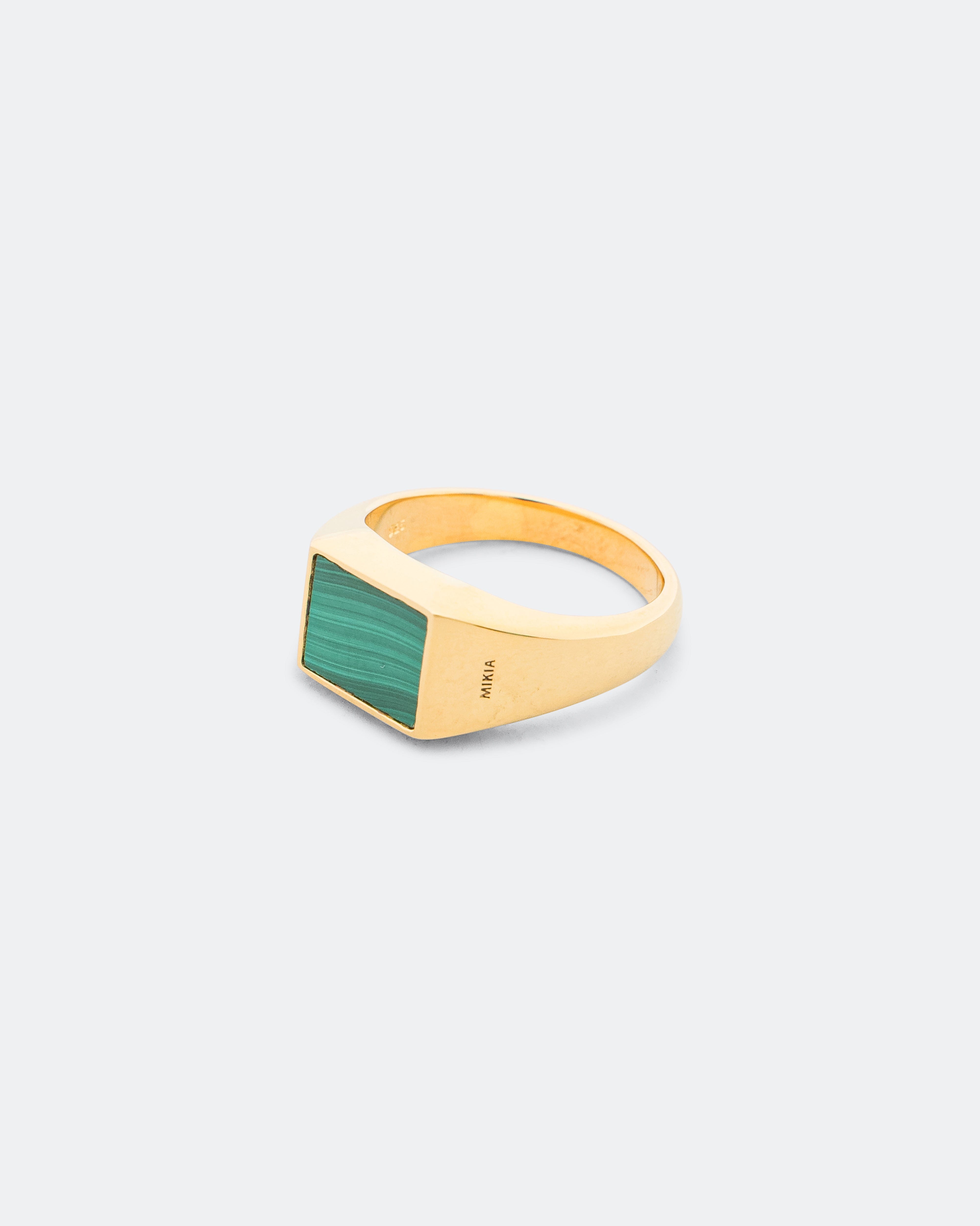 Mikia Rectangle Ring - Malachite/Gold Plated 925 Silver