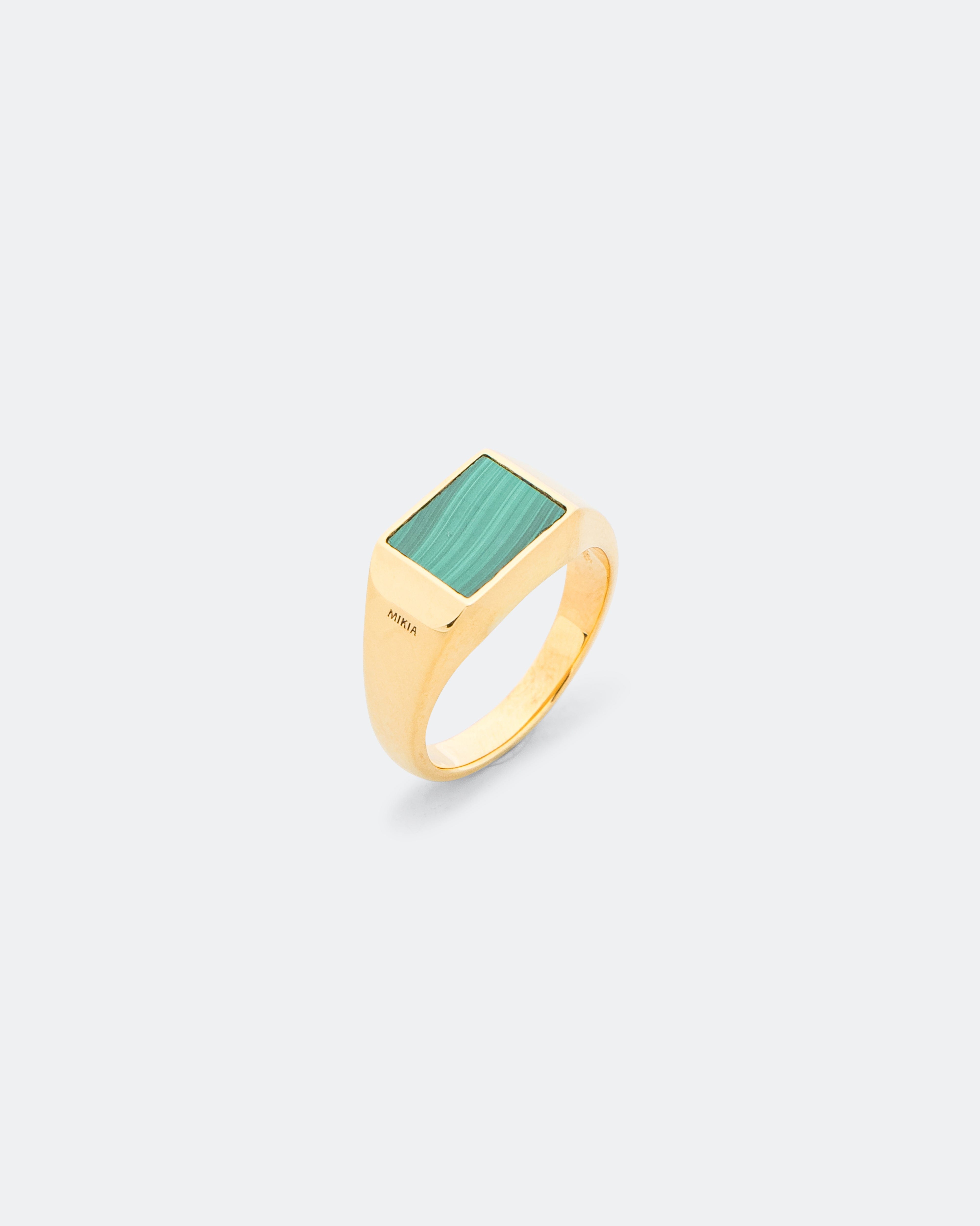 Mikia Rectangle Ring - Malachite/Gold Plated 925 Silver