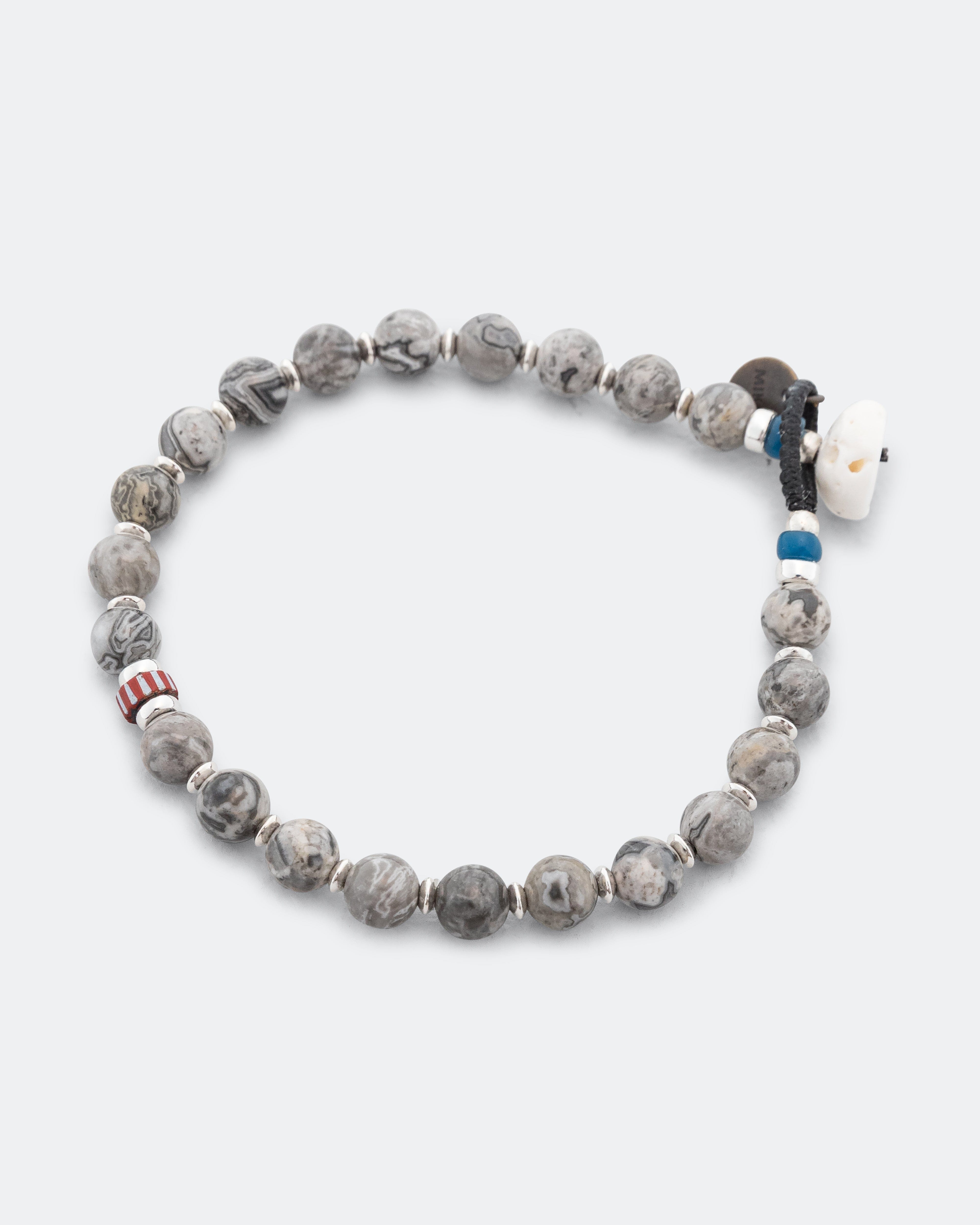 Mikia 6mm Stone Bracelet - Grey Jasper/925 Silver