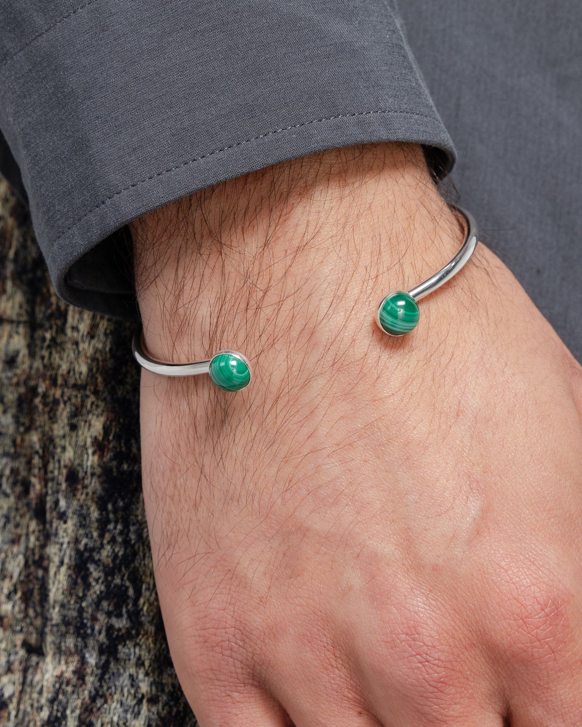 Mikia Bangle Bracelet - 925 Silver/Malachite