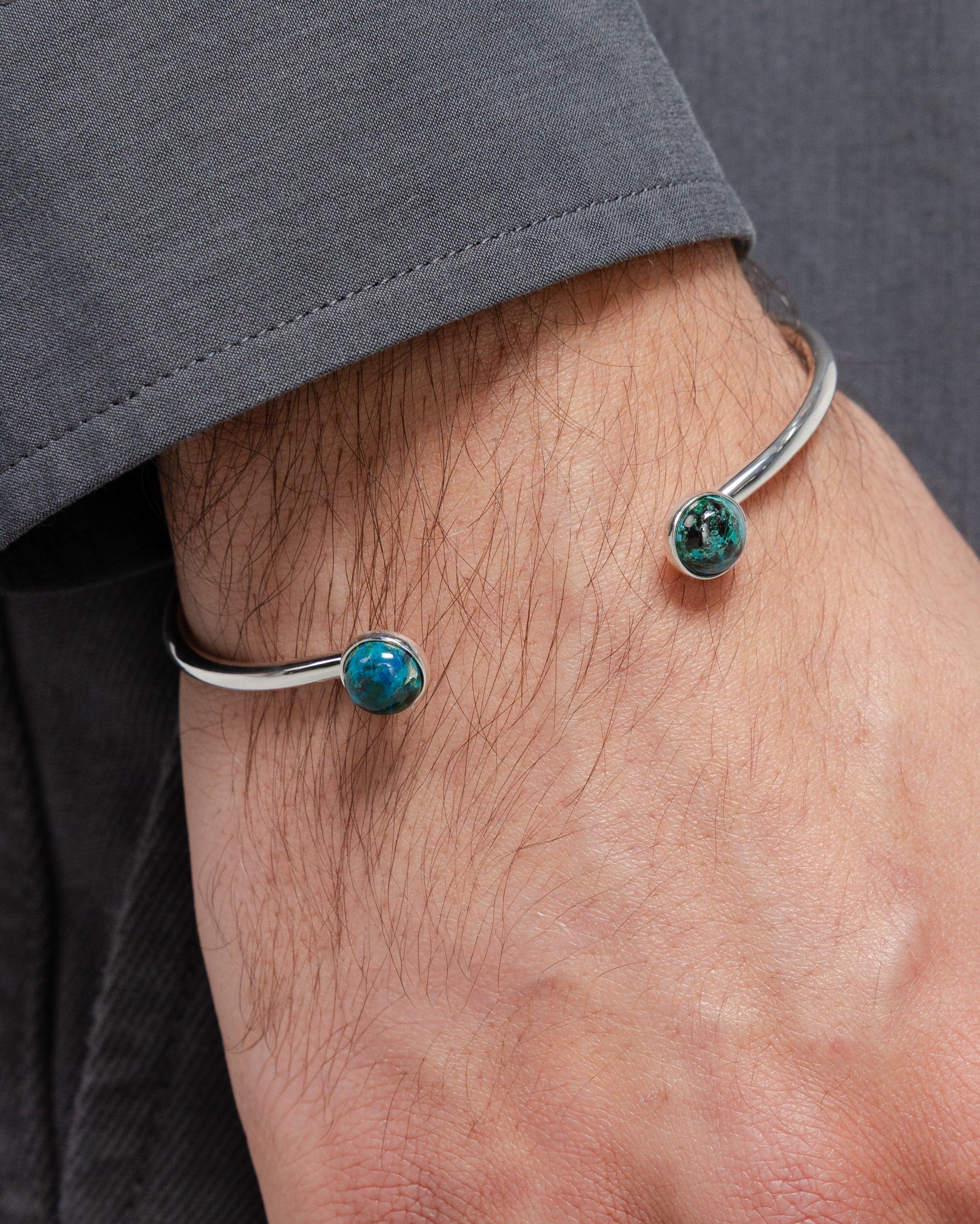 Mikia Bangle Bracelet - 925 Silver/Chrysocolla