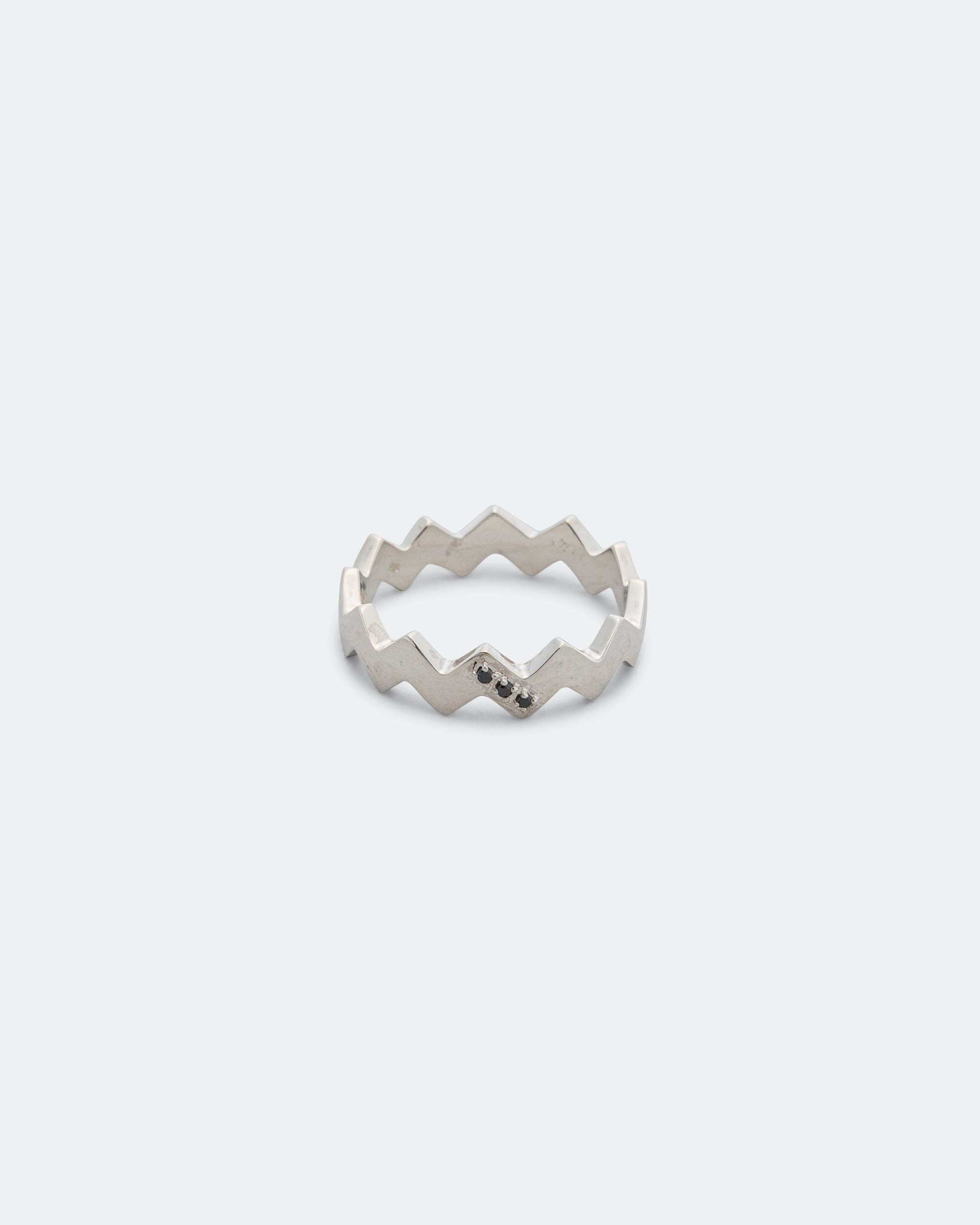 Mikia Snake Ring - Silver/Black Diamond