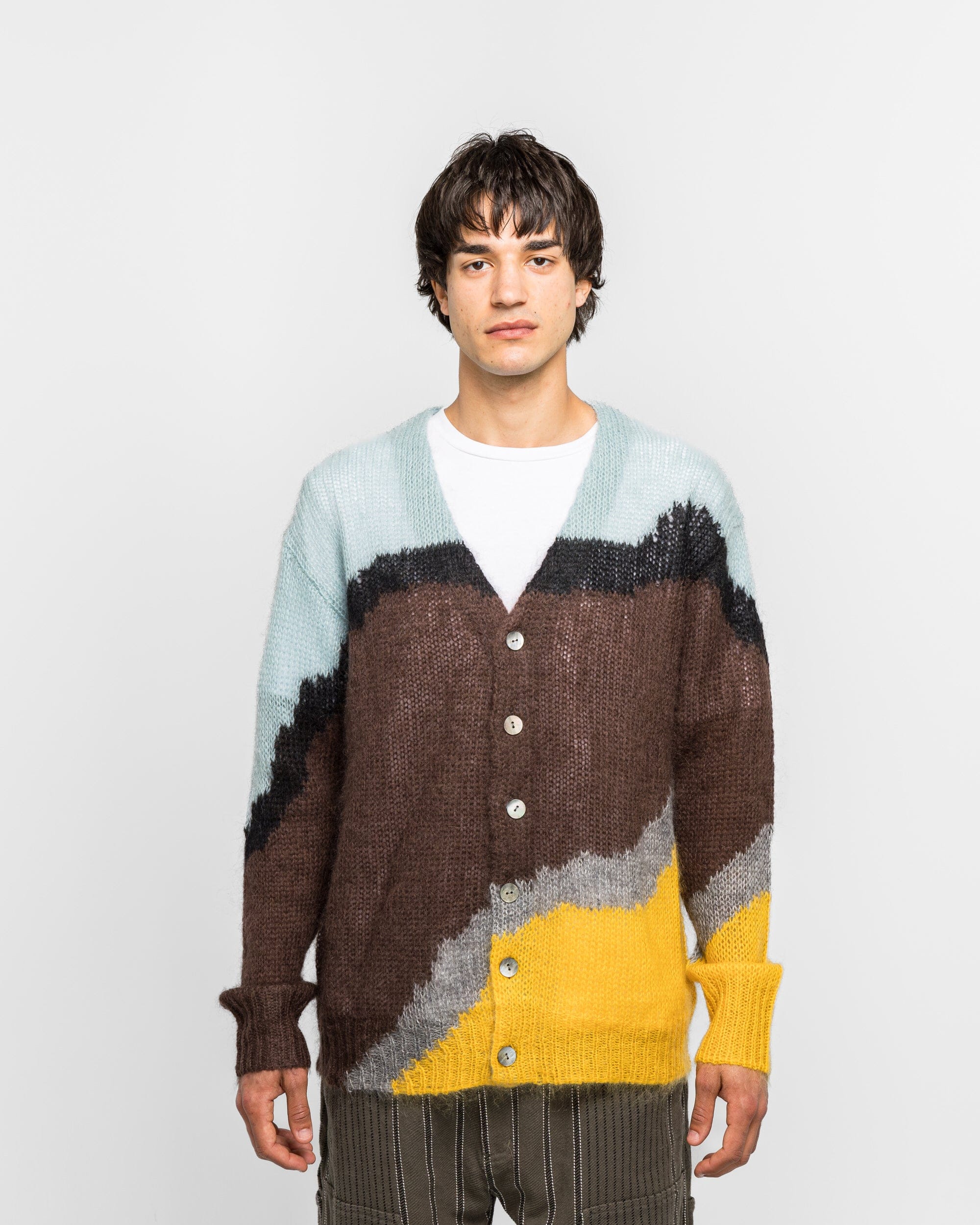 NOMARHYTHM TEXTILE Multi-Colour Mohair Cardigan - Brown/Light Blue
