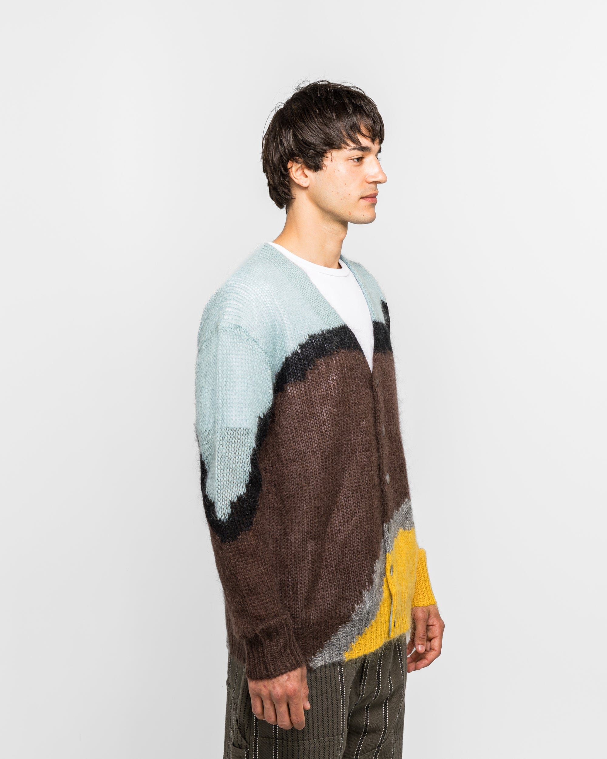 NOMARHYTHM TEXTILE Multi-Colour Mohair Cardigan - Brown/Light Blue