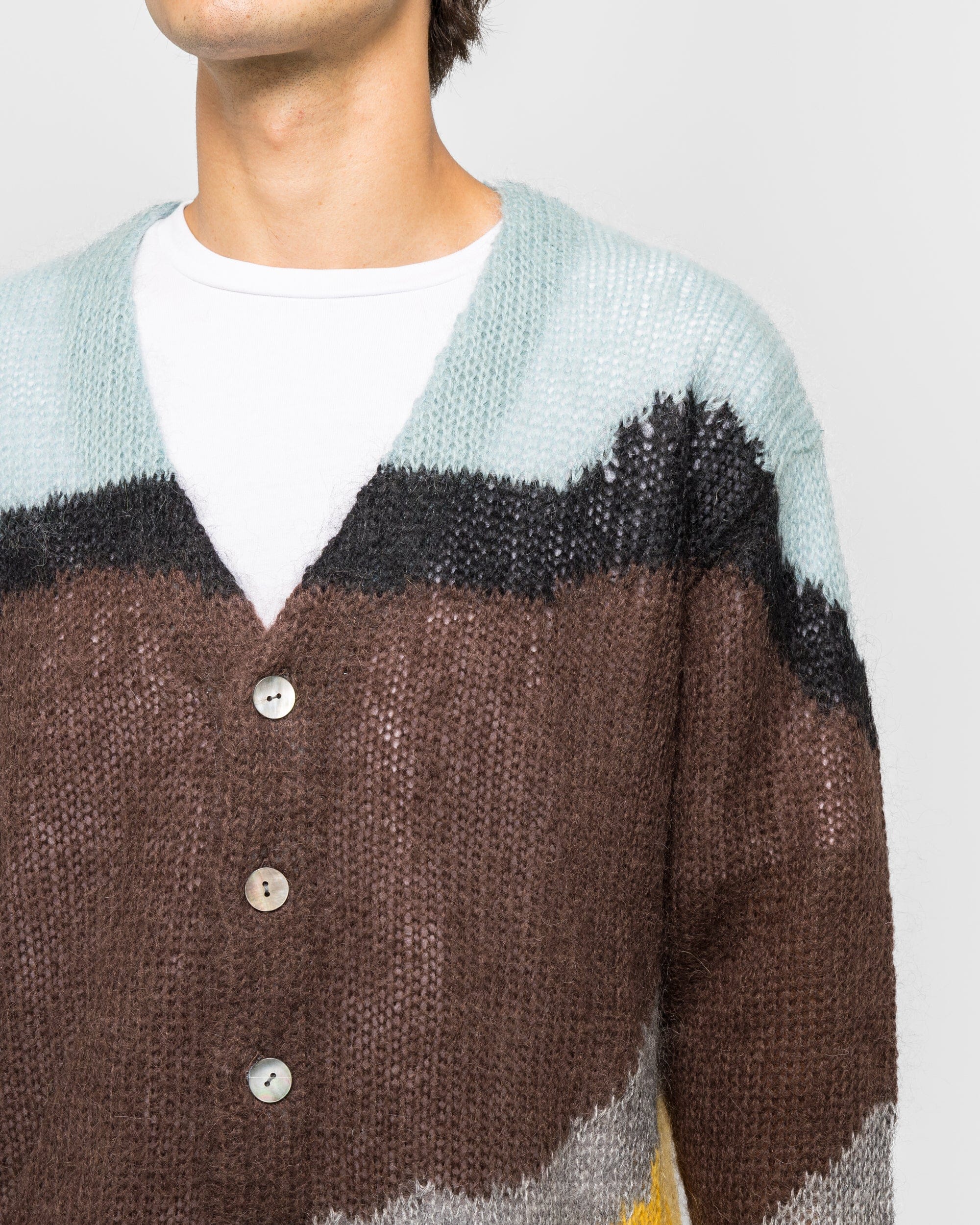 NOMARHYTHM TEXTILE Multi-Colour Mohair Cardigan - Brown/Light Blue