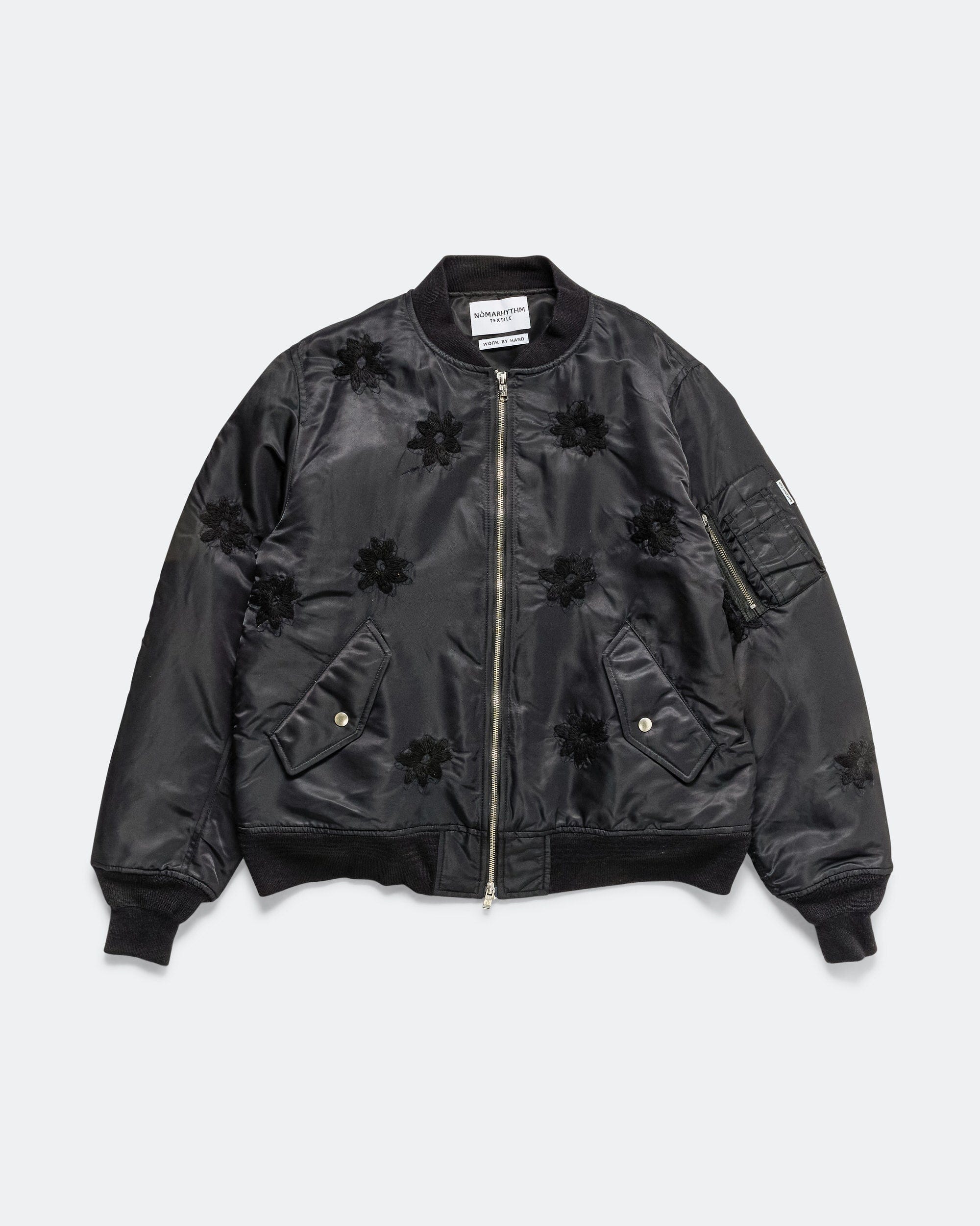 NOMARHYTHM TEXTILE Flower Embroidery Flight Jacket - Black