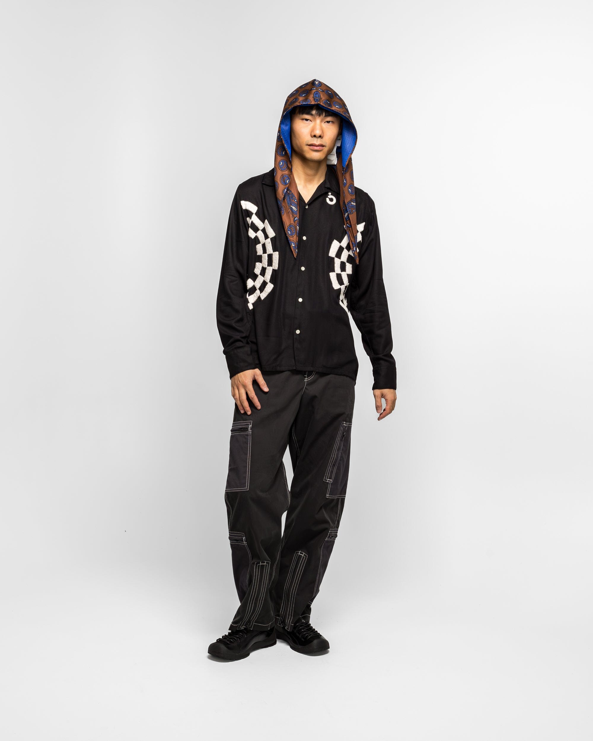 NOMARHYTHM TEXTILE Paisley Silk Hoody Scarf - Brown