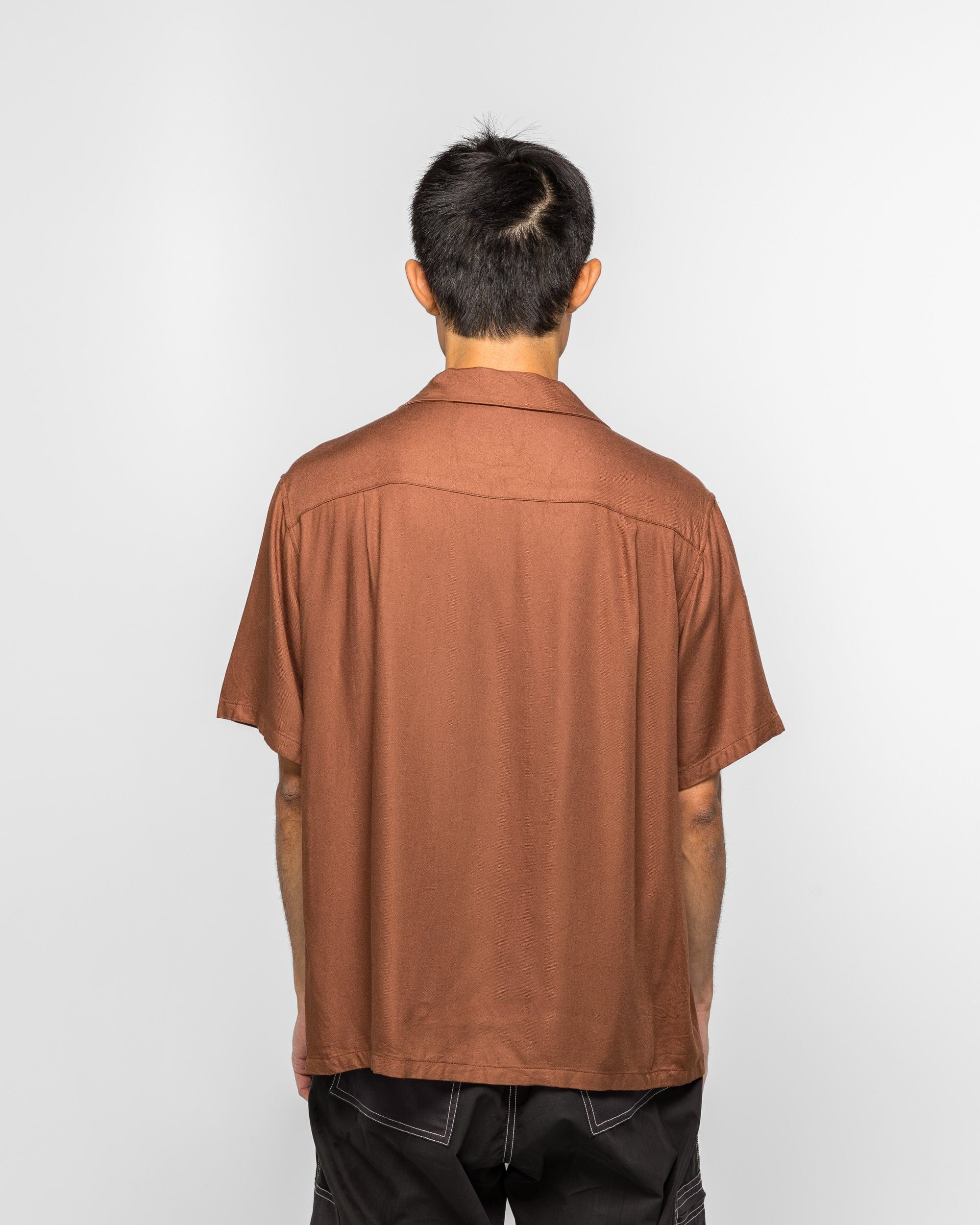 NOMARHYTHM TEXTILE Paisley Embroidery Open Collar SS Shirt - Walnut