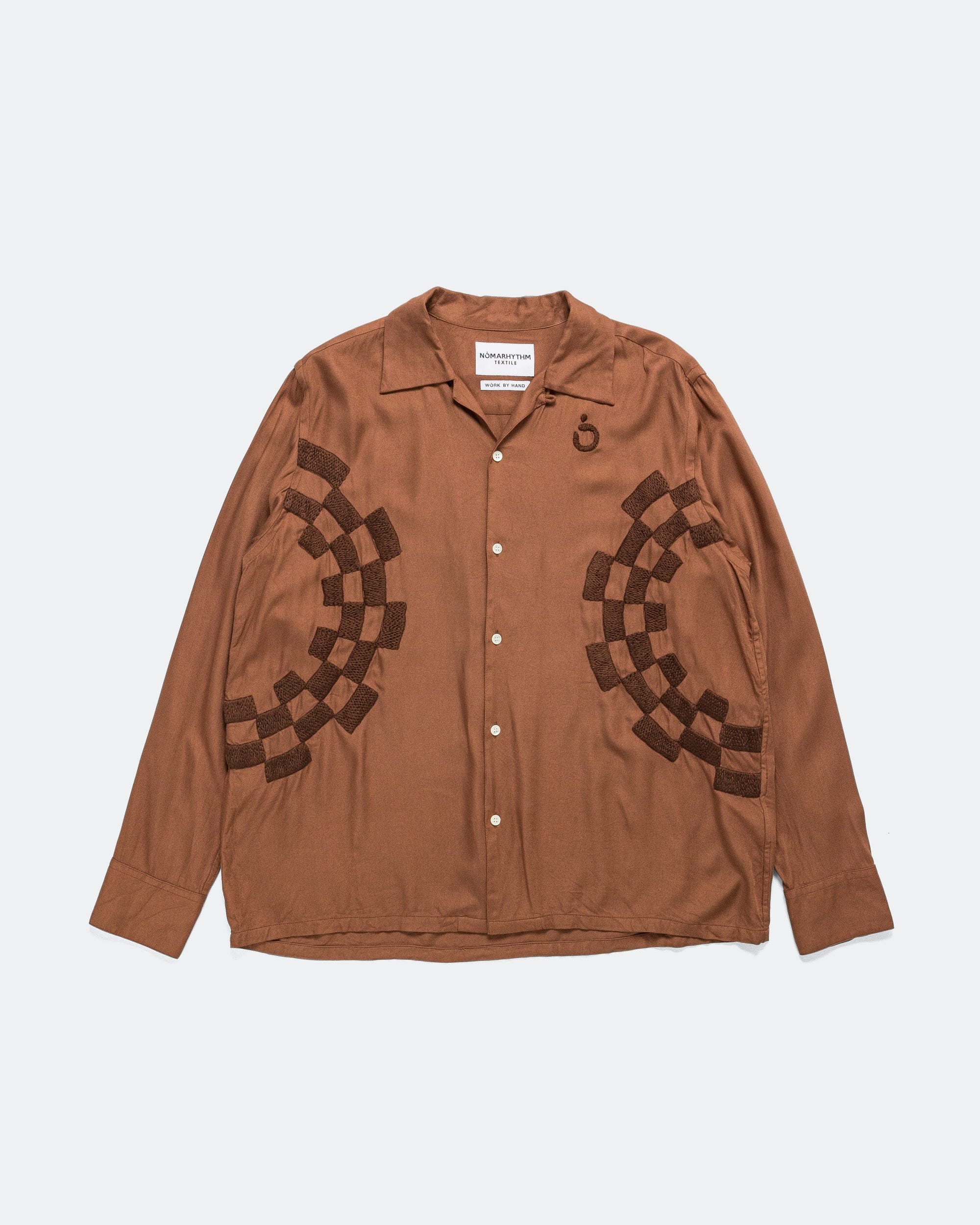 NOMARHYTHM TEXTILE Checker Embroidery Open Collar Shirt - Walnut