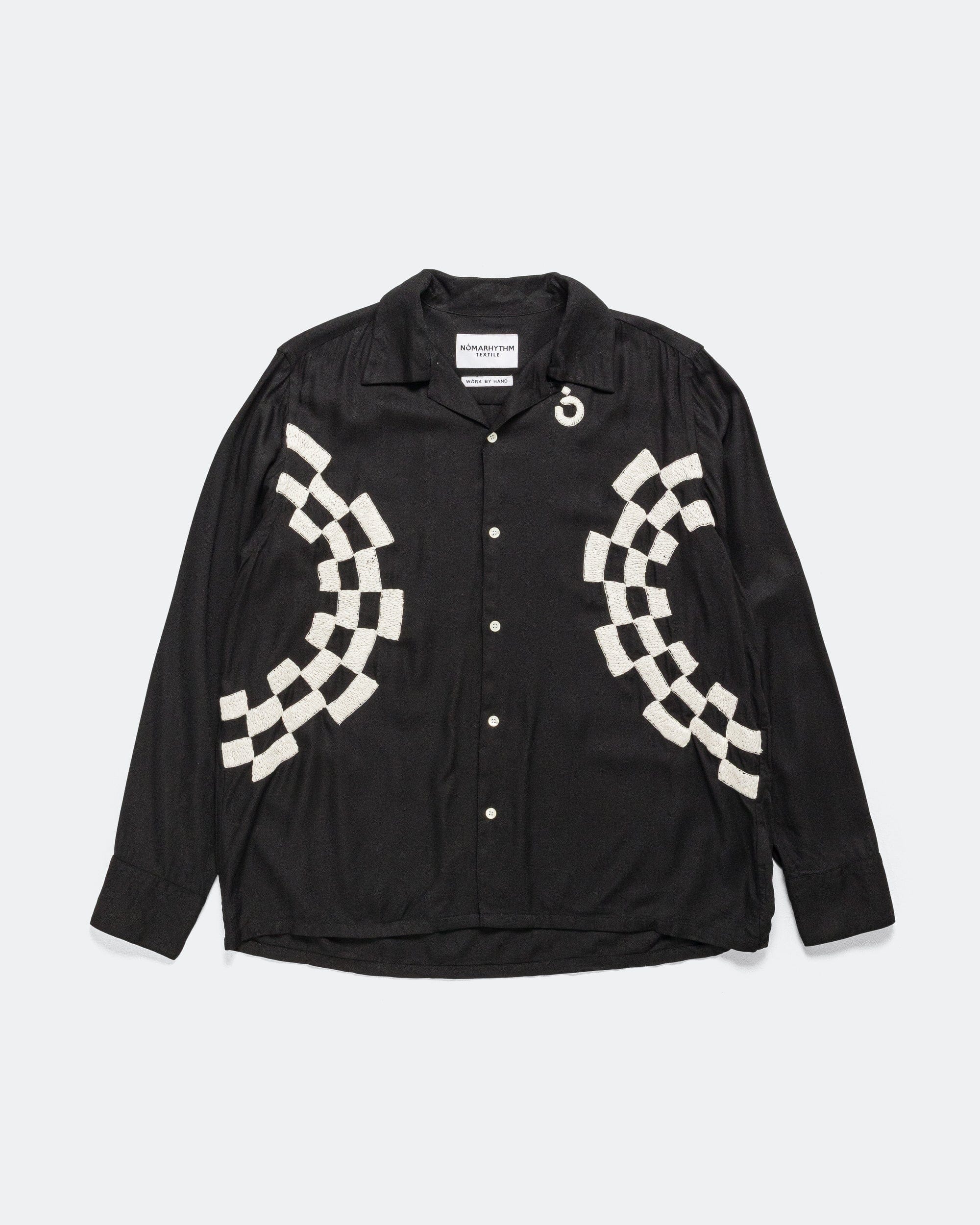 NOMARHYTHM TEXTILE Checker Embroidery Open Collar Shirt - Black