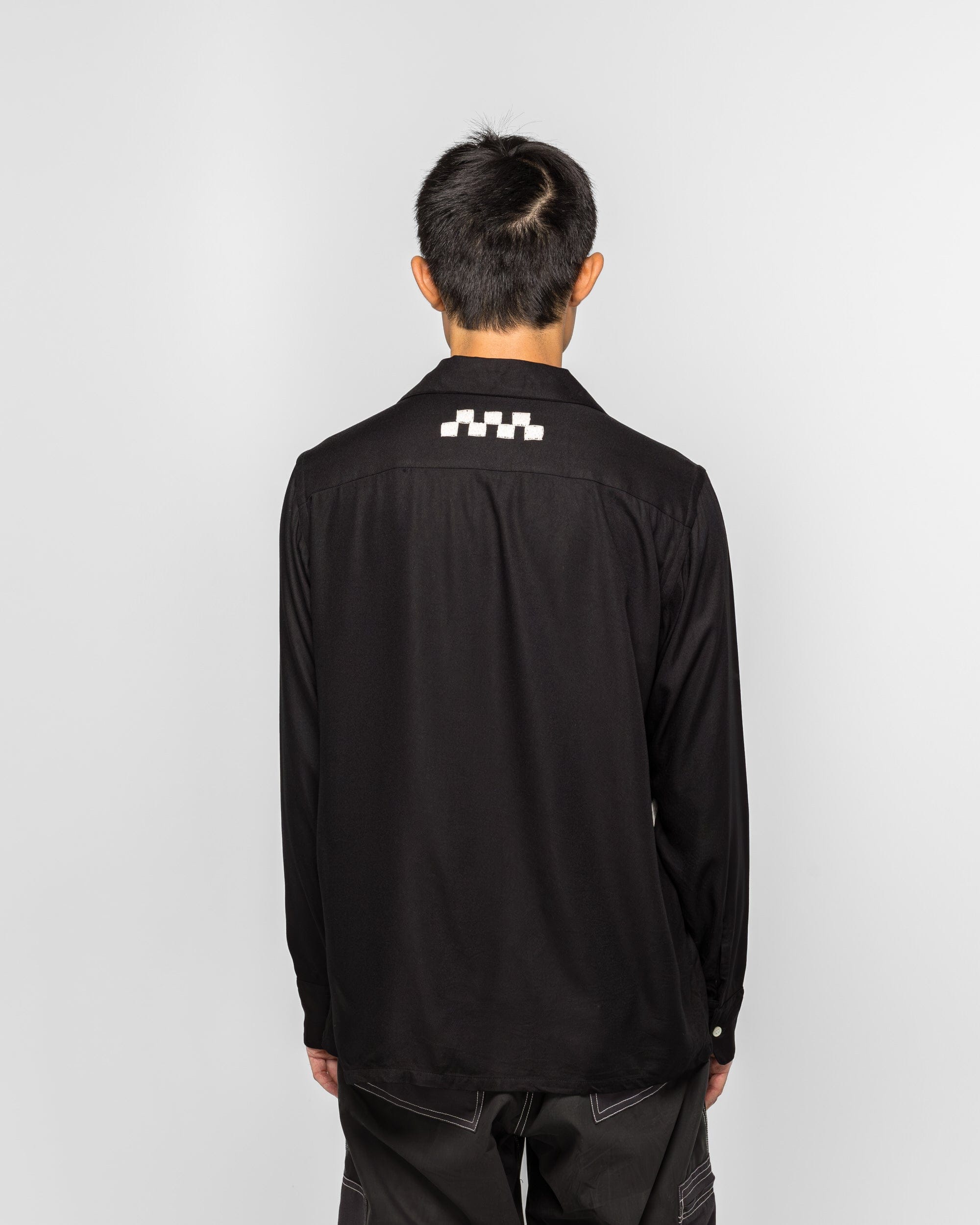 NOMARHYTHM TEXTILE Checker Embroidery Open Collar Shirt - Black