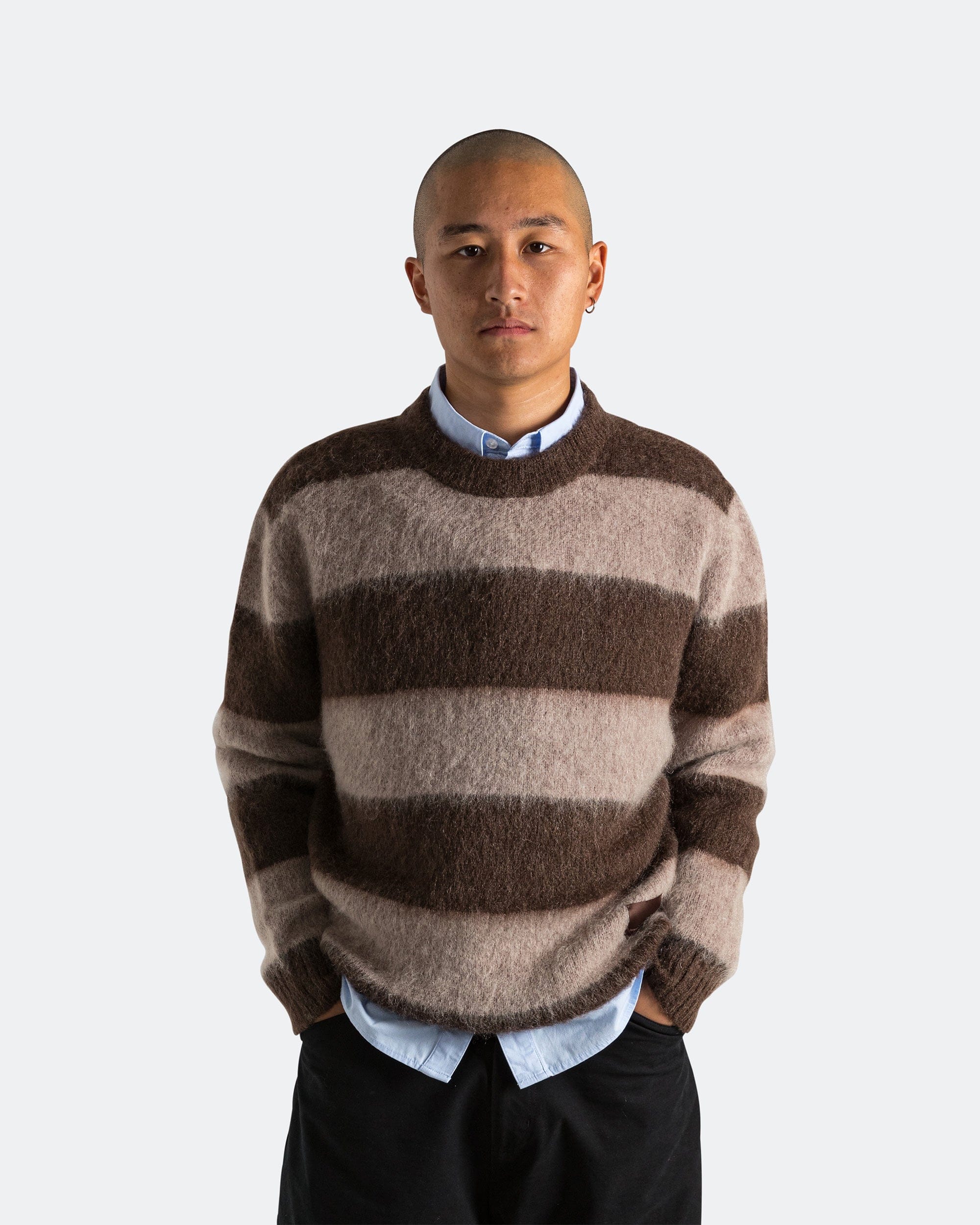 Observe Wool Mohair Stripe Knit Sweater - Mocha