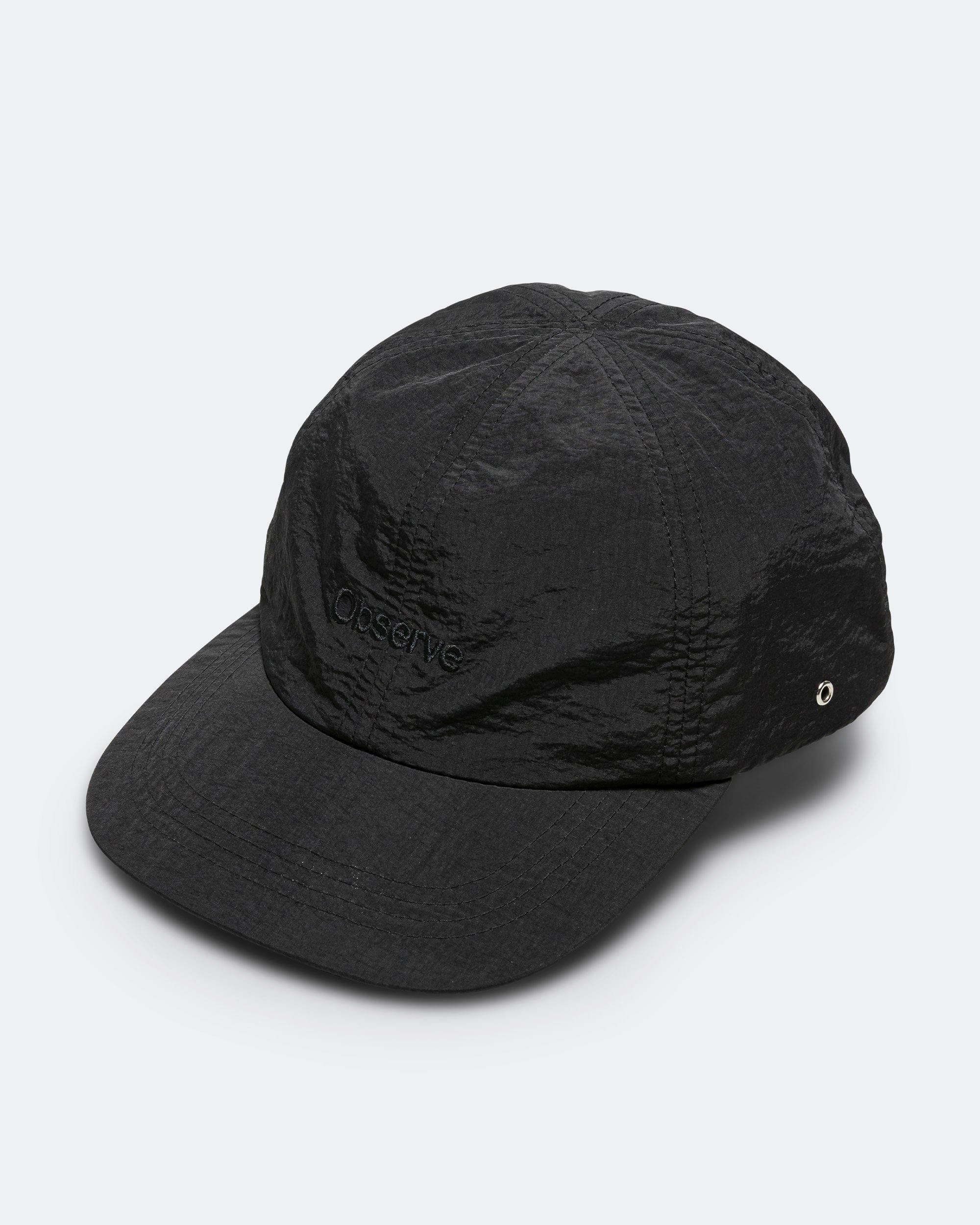 Observe Crinkle Nylon Logo Cap - Black