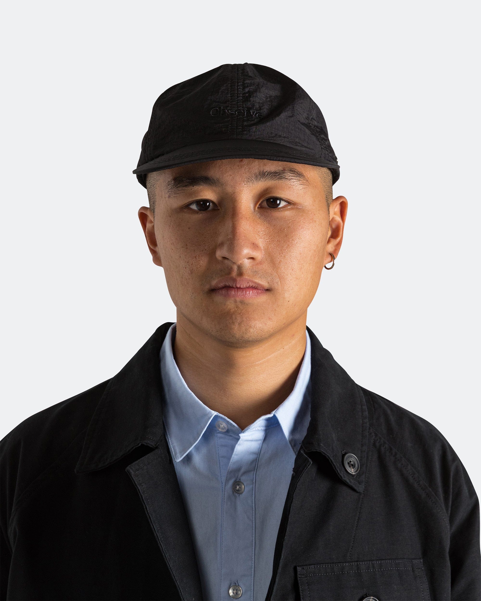 Observe Crinkle Nylon Logo Cap - Black