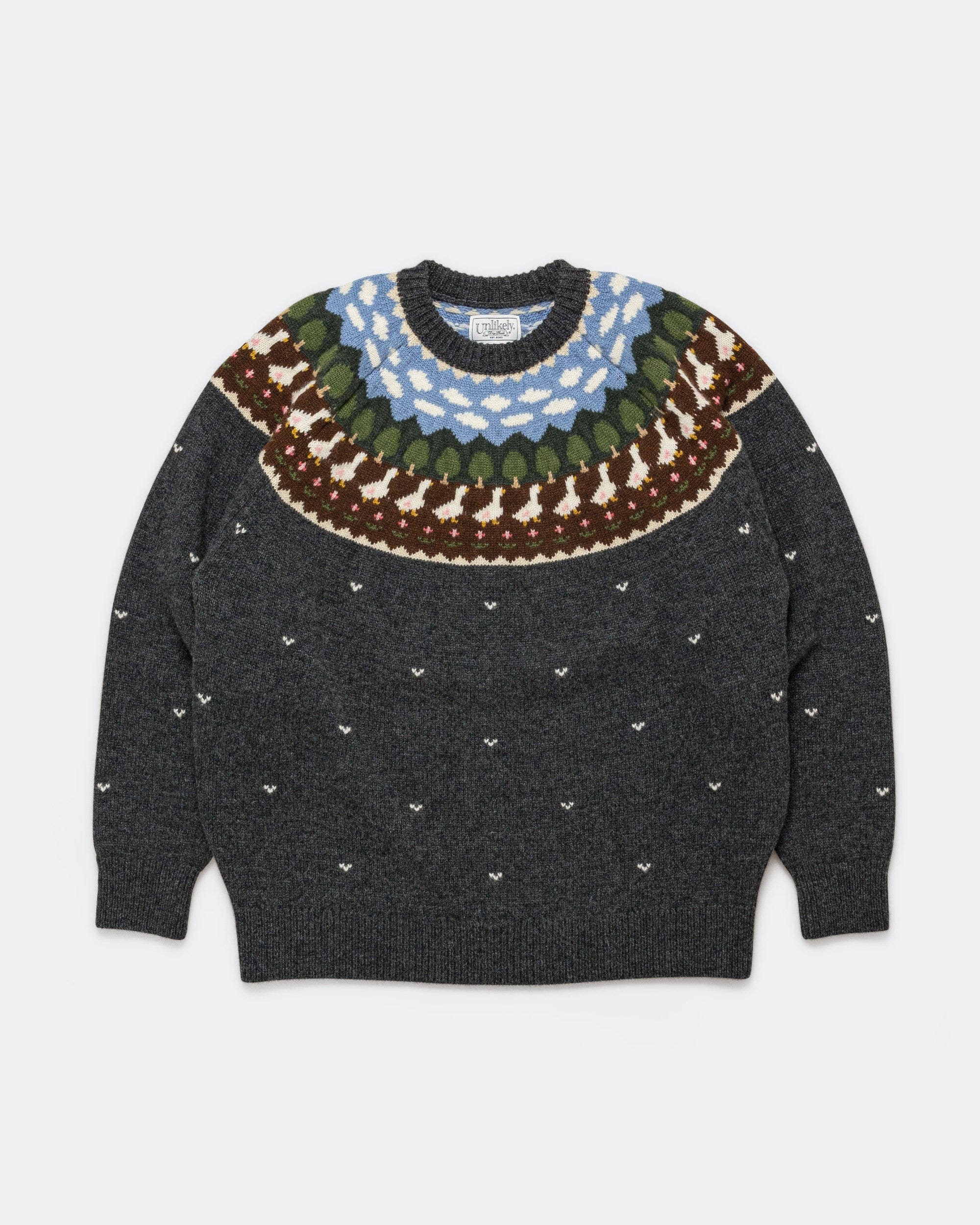 Unlikely Fair Isle Duck Sweater - Charcoal Grey