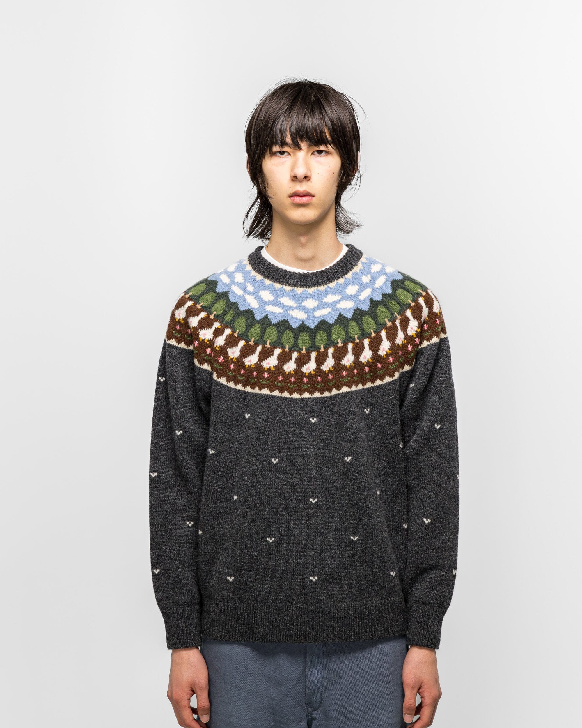 Unlikely Fair Isle Duck Sweater - Charcoal Grey