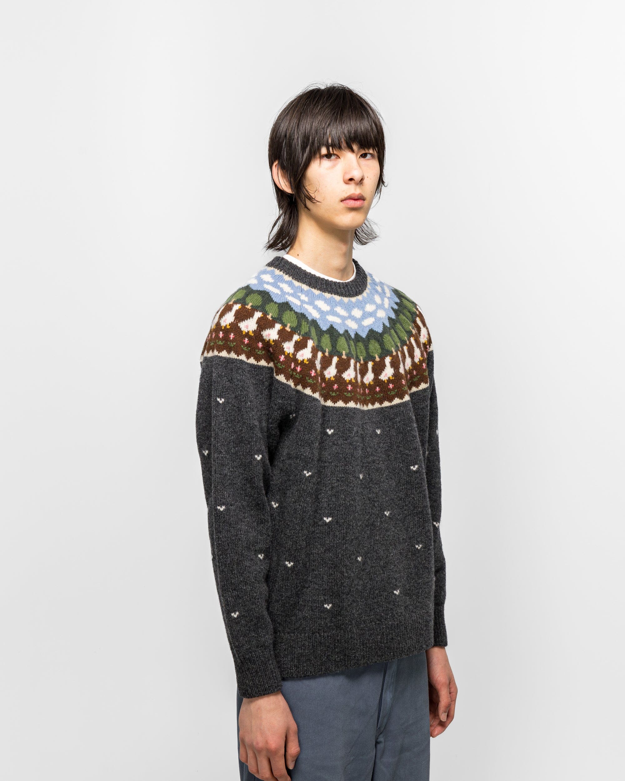 Unlikely Fair Isle Duck Sweater - Charcoal Grey