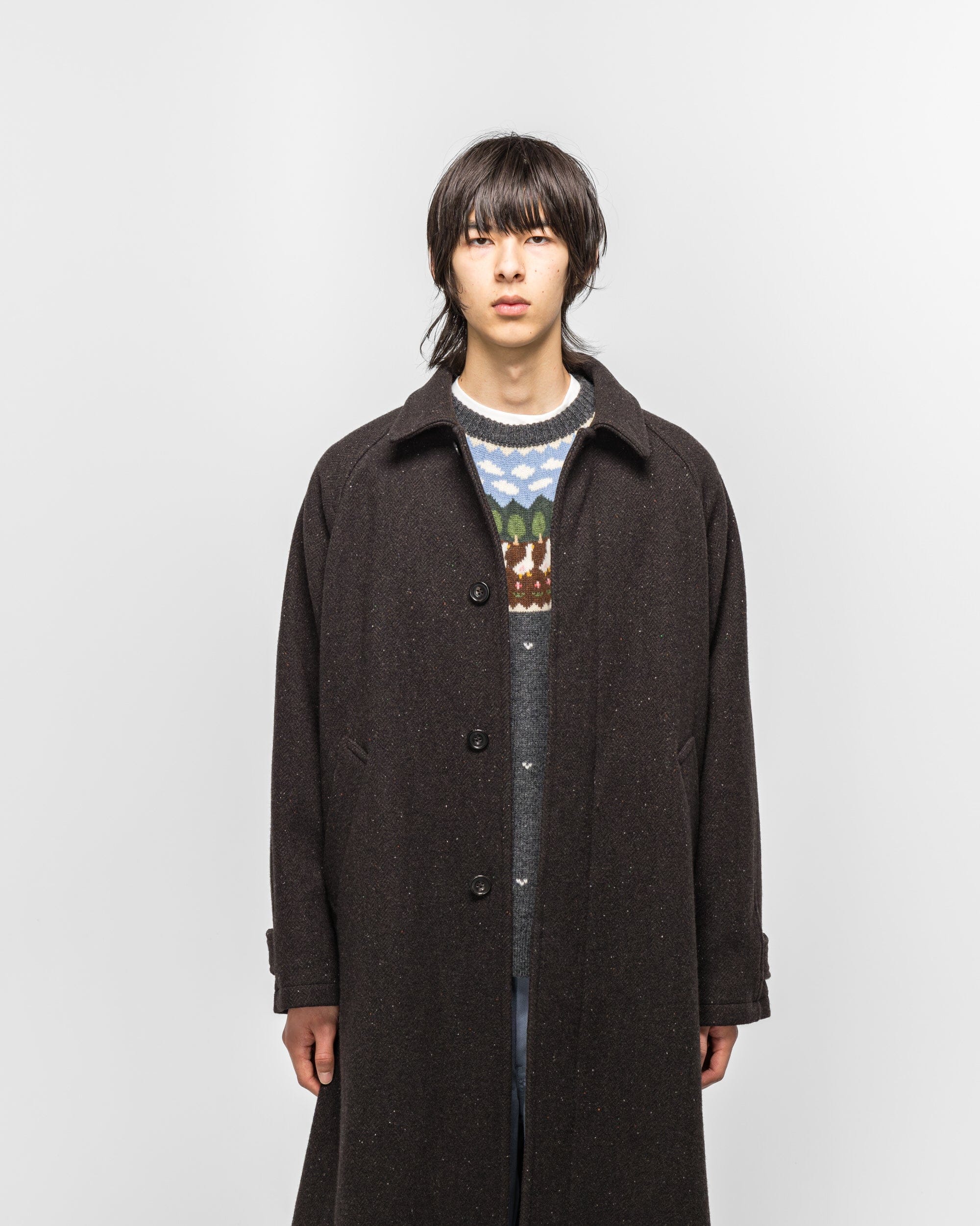 Unlikely Balmacaan Coat - Brown Nep Tweed