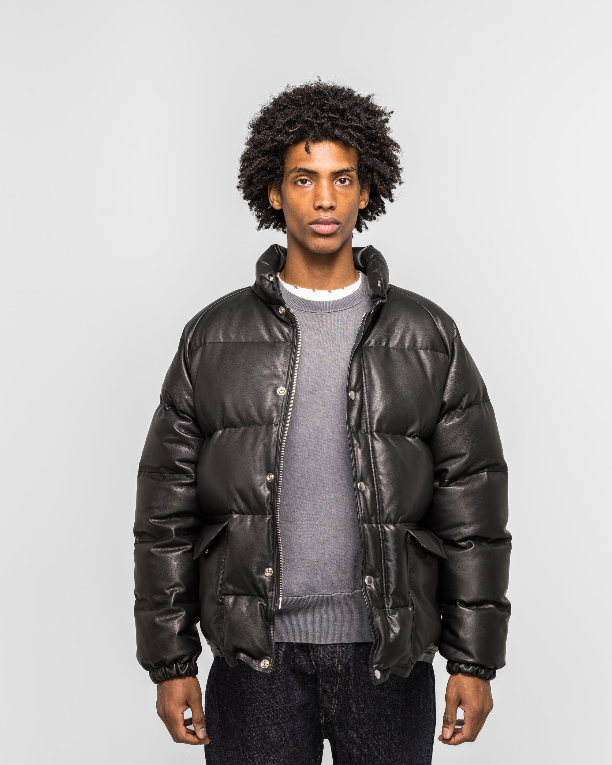 A.PRESSE Leather Down Jacket - Black
