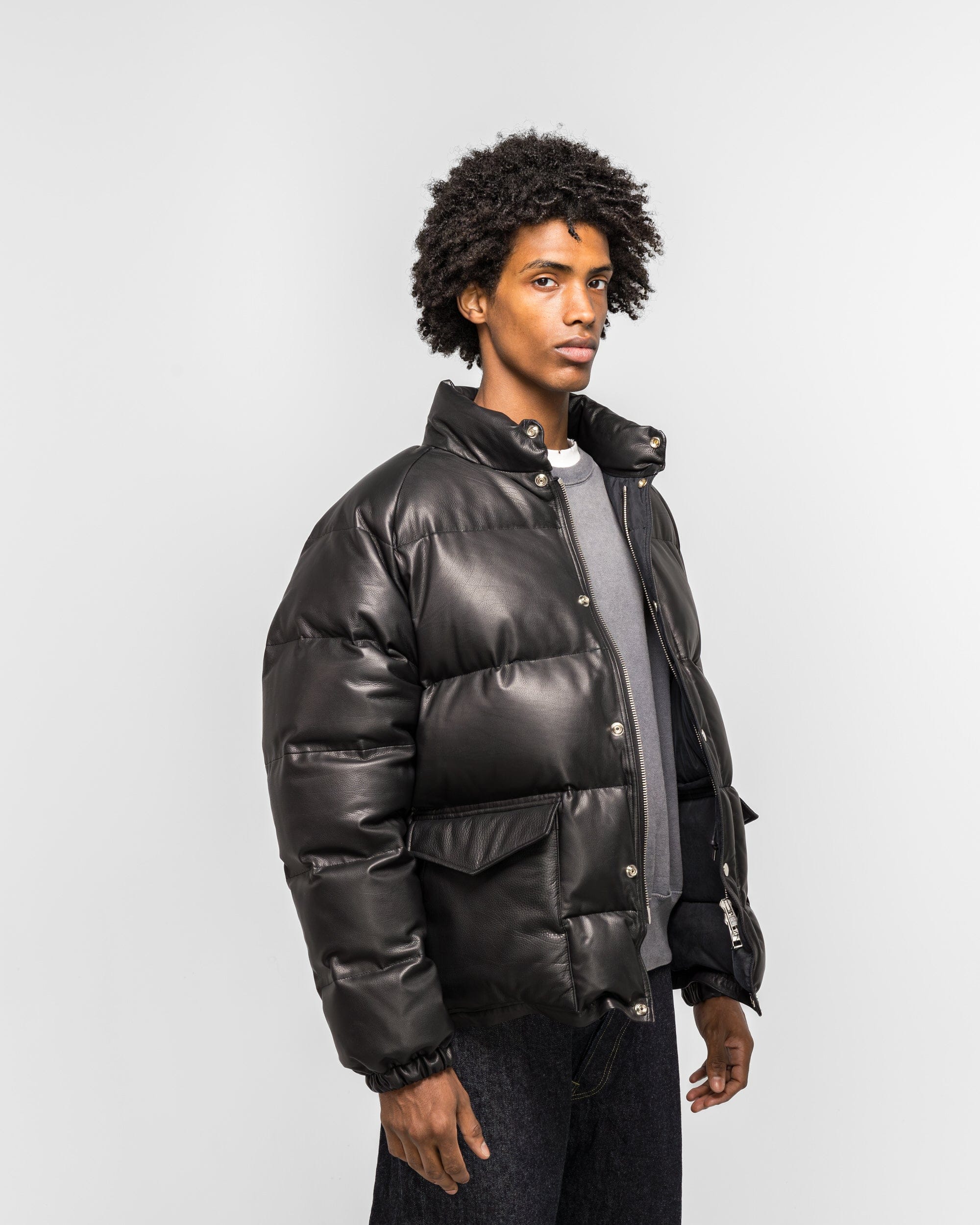A.PRESSE Leather Down Jacket - Black
