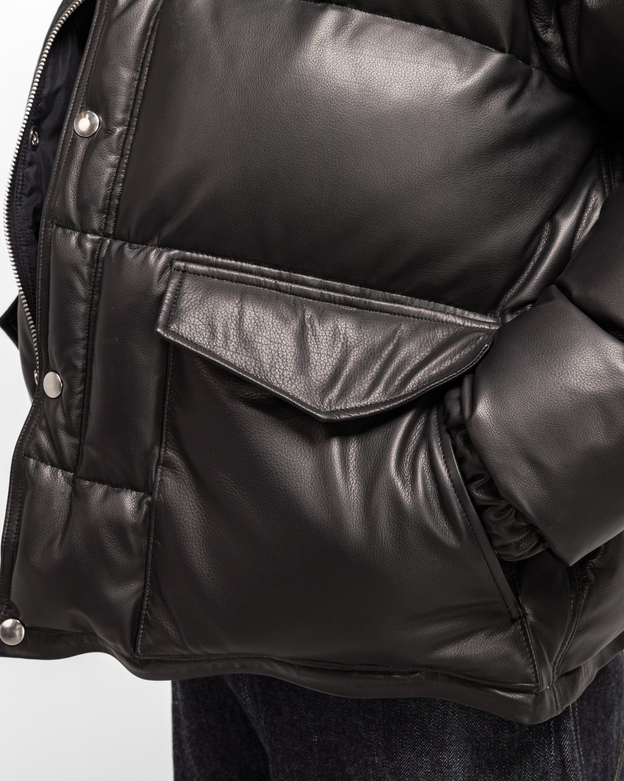 A.PRESSE Leather Down Jacket - Black