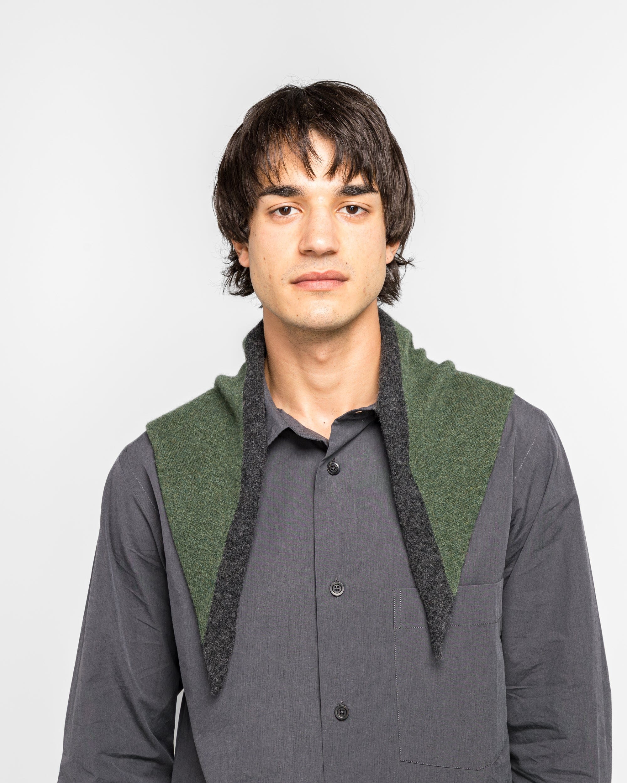 MHL. Tipped Scout Scarf - Green/Charcoal Lambswool