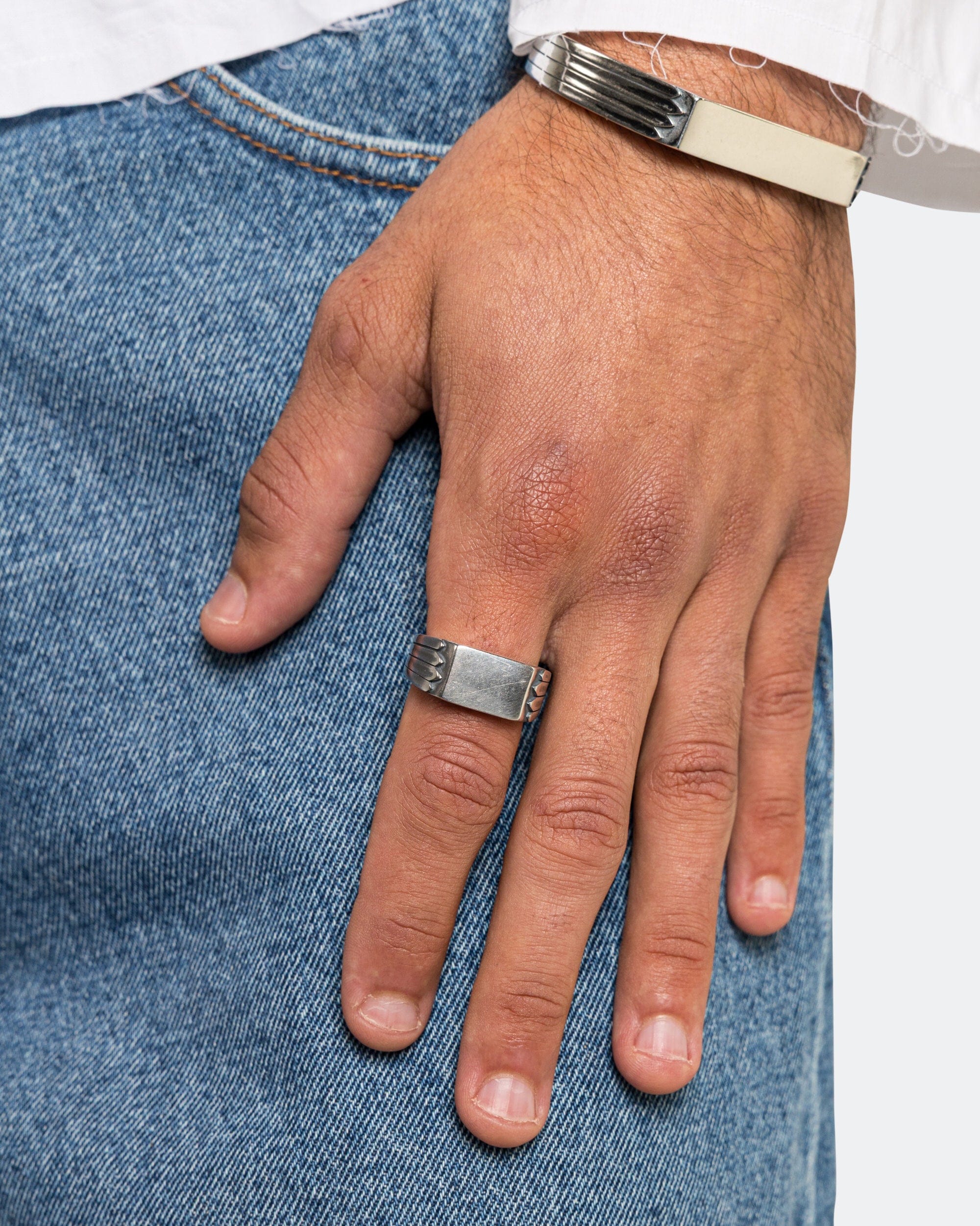 MM6 Minimal Logo Navajo Ring - Silver Toned Brass