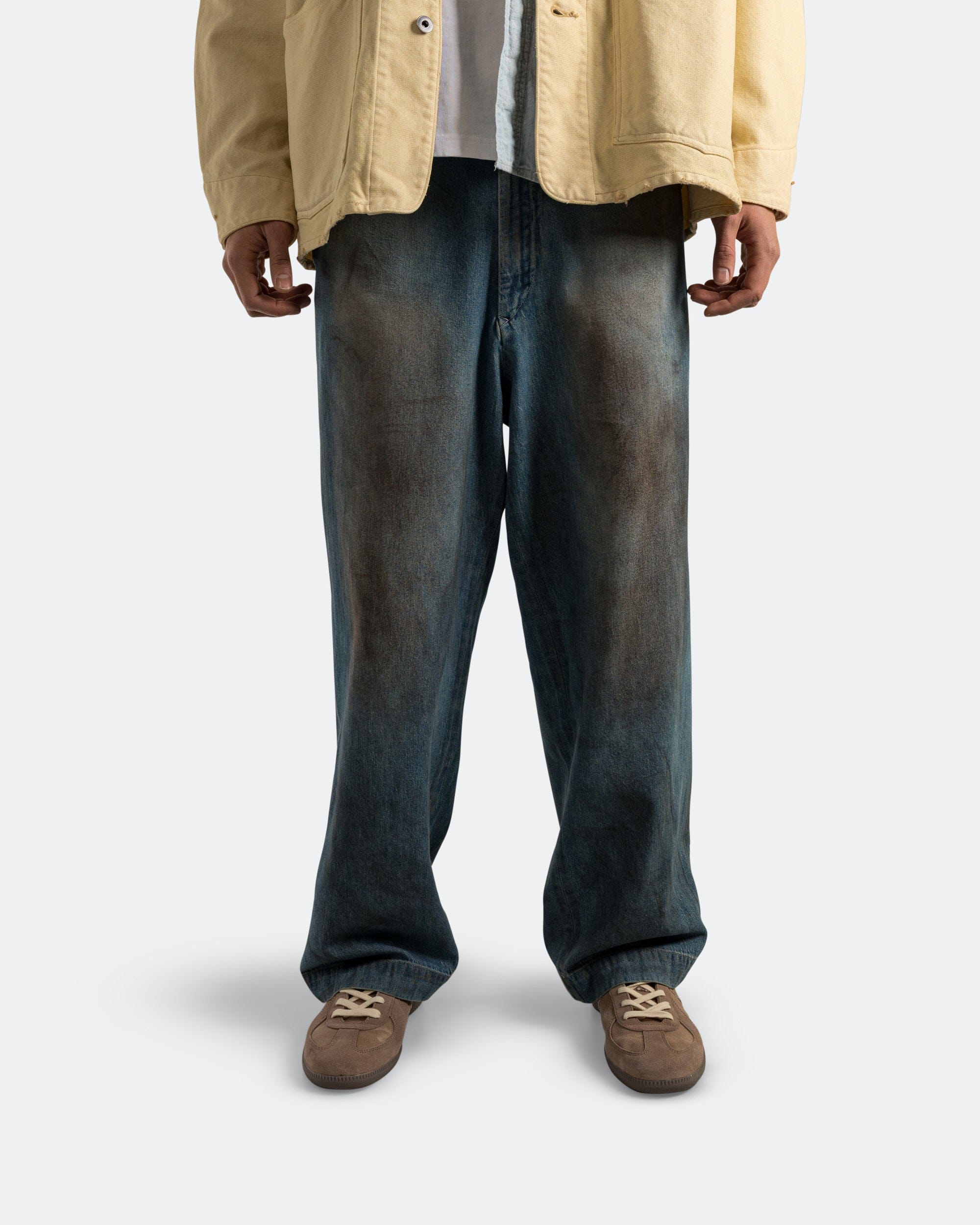A.PRESSE Vintage Washed Denim Work Pants - Indigo