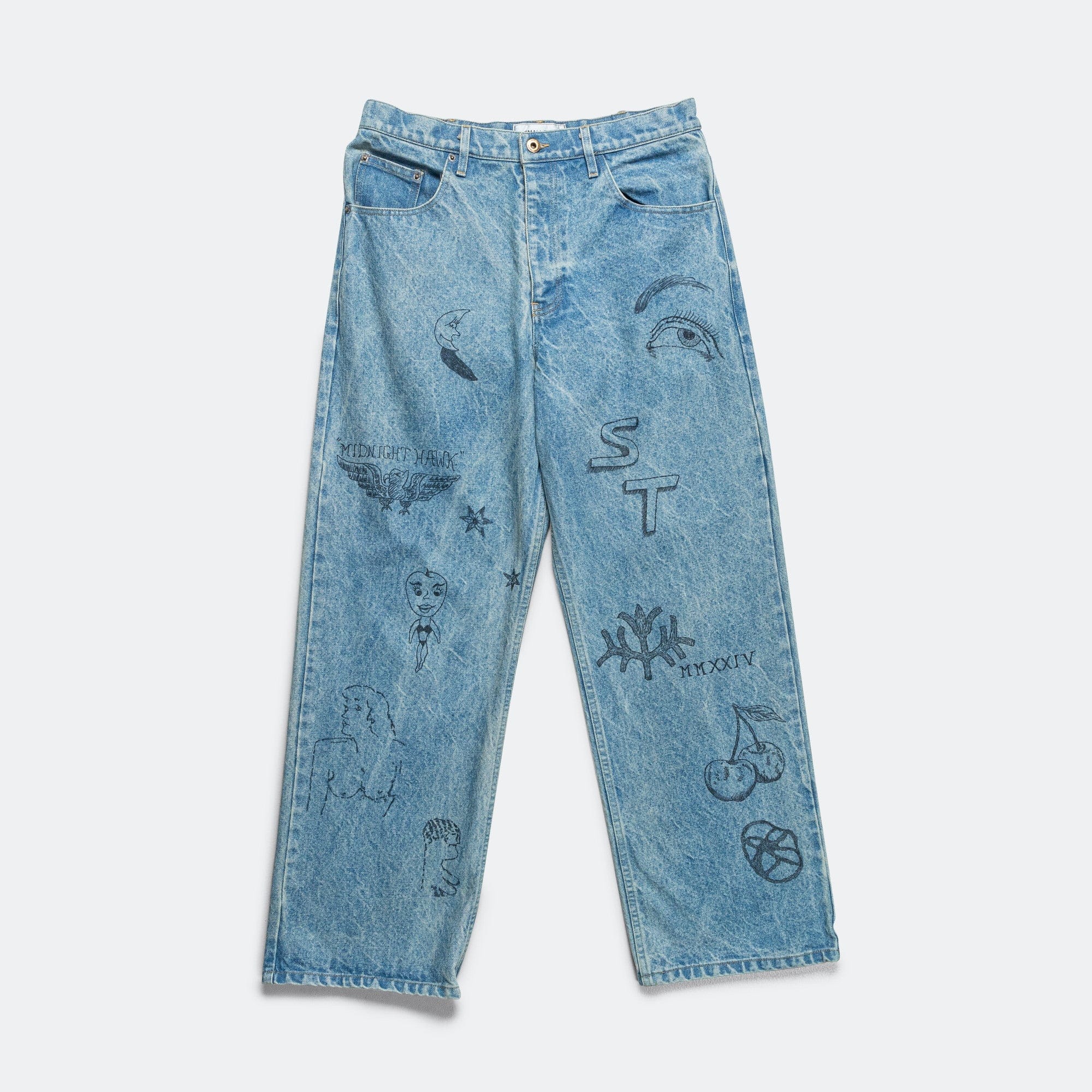 Small Talk Denim Marker Drawn Jeans - Blue Indigo