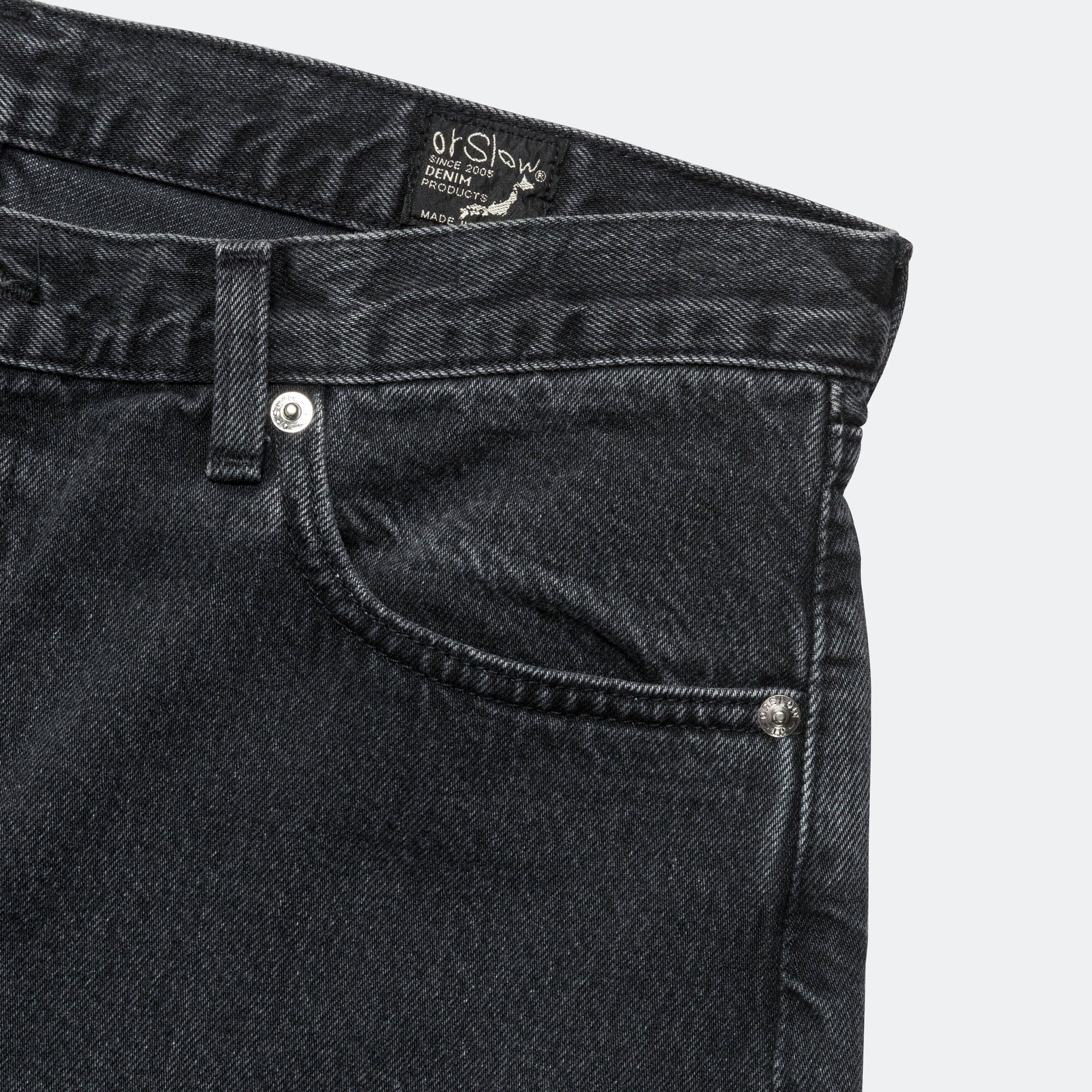 orSlow Super Dad Fit Shorts - Black Denim Stone