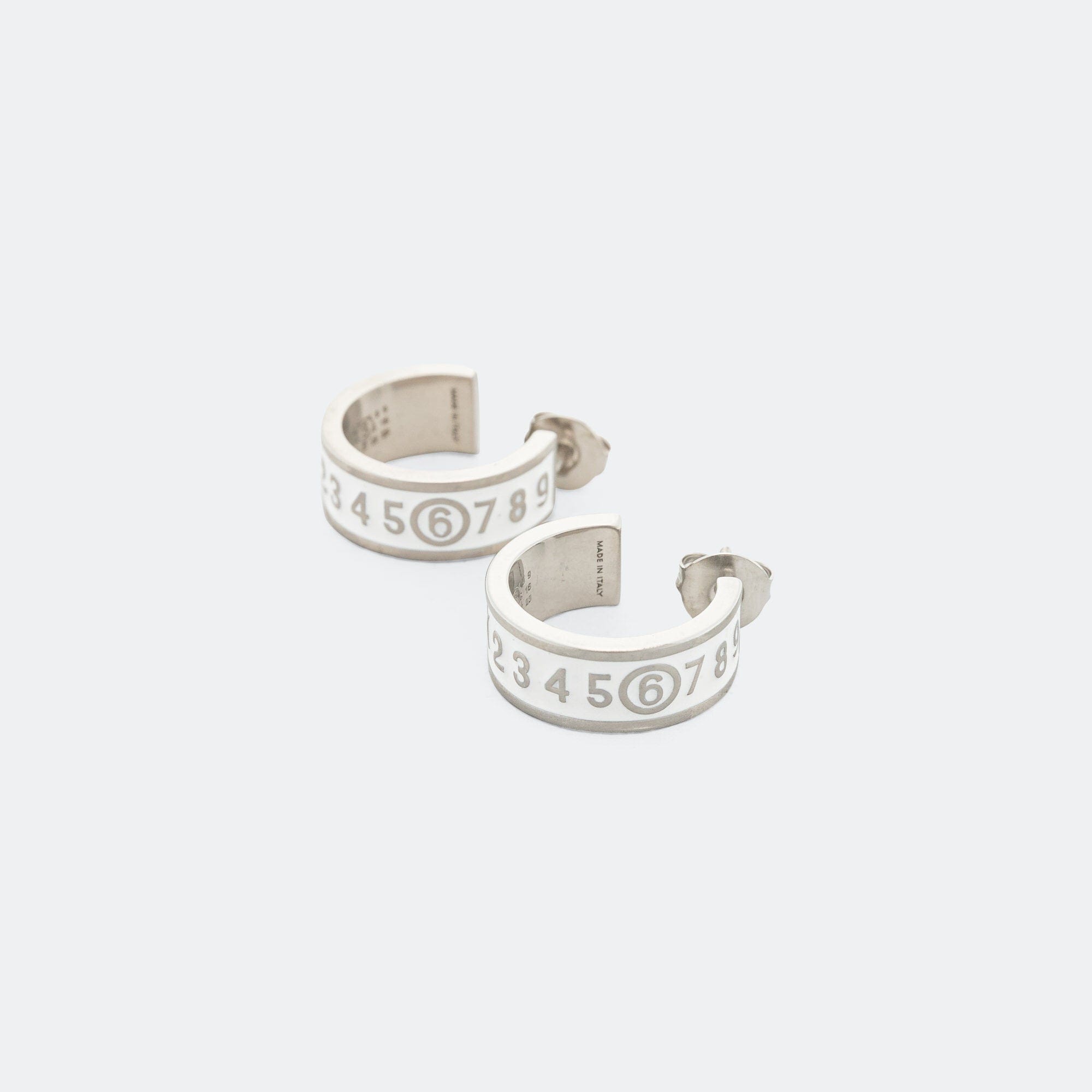 MM6 Enamel Logo Earrings - White/Silver Toned Brass