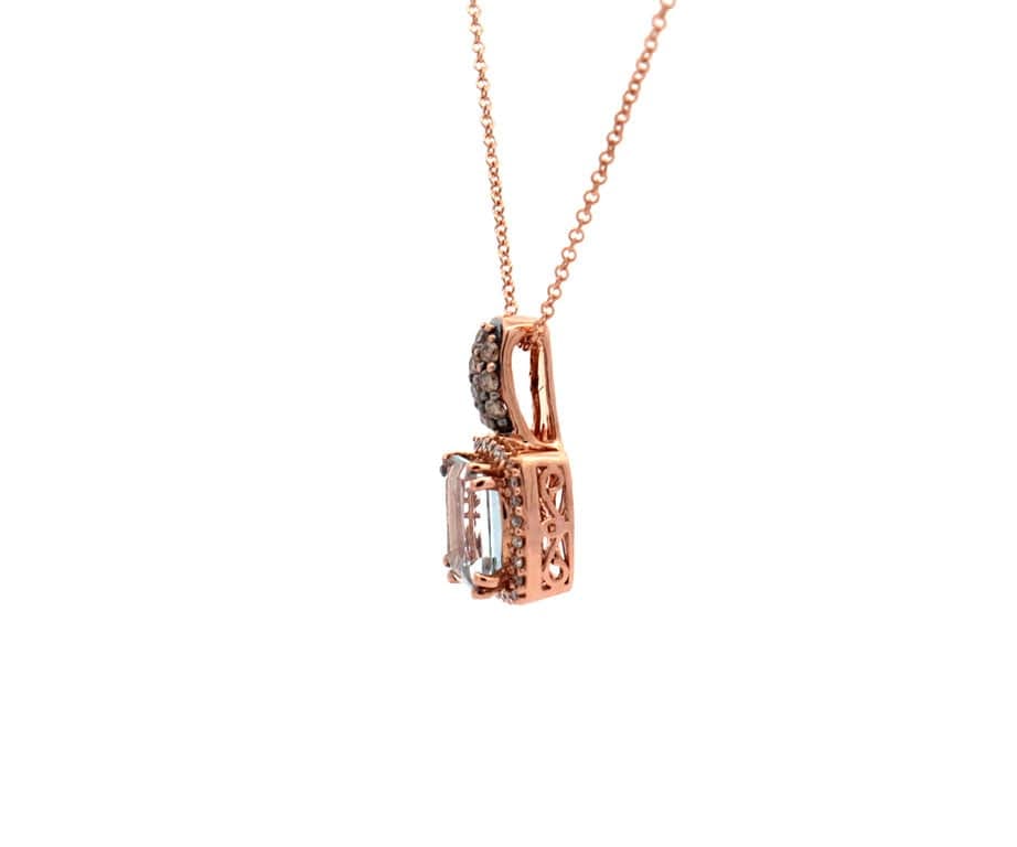 Le Vian Aquamarine & 0.25ctw Chocolate & White Diamond Frame Pendant Necklace 14K