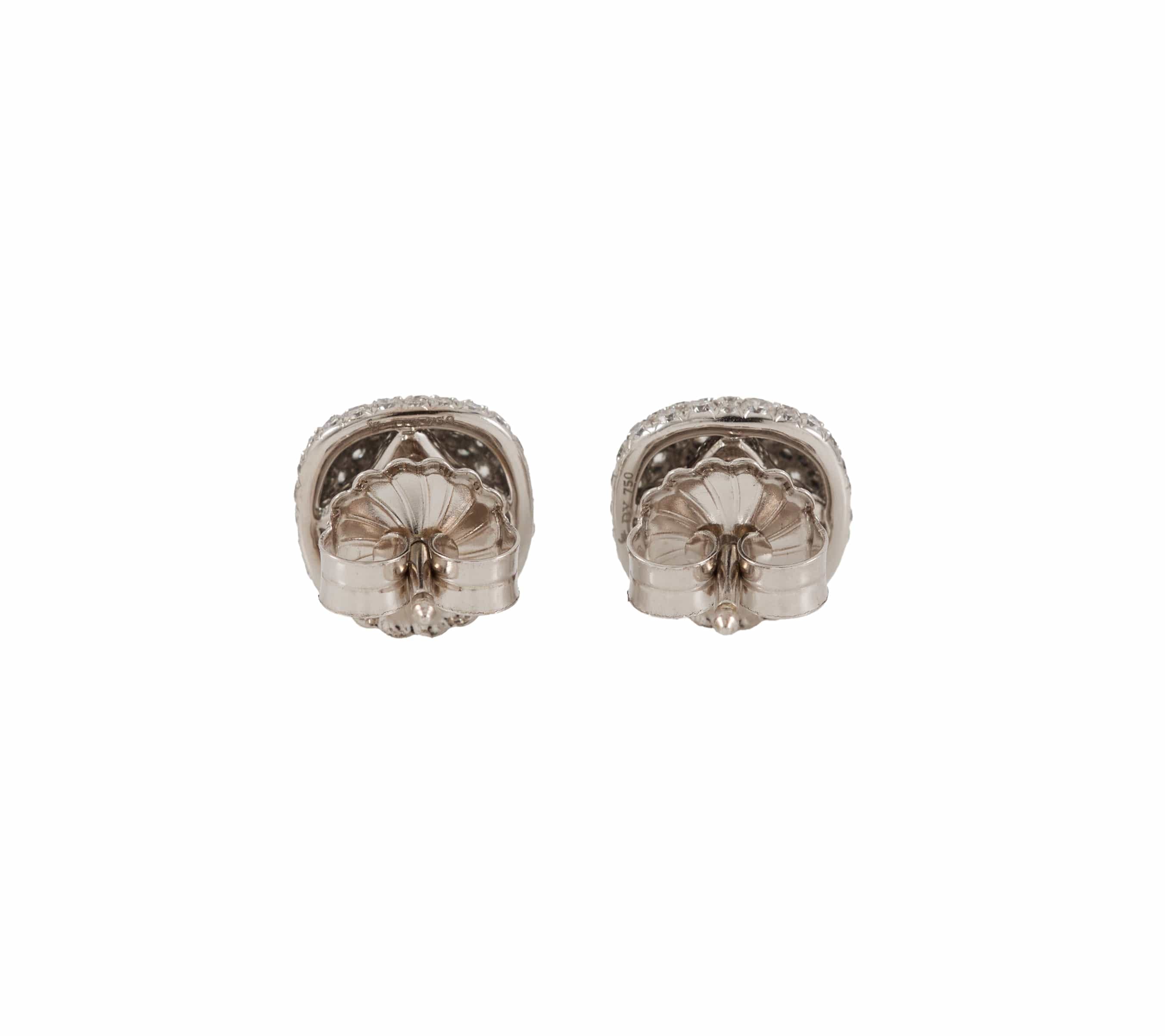David Yurman 1.35ctw Pave Diamond Cushion Stud Earrings in 18K W/Box