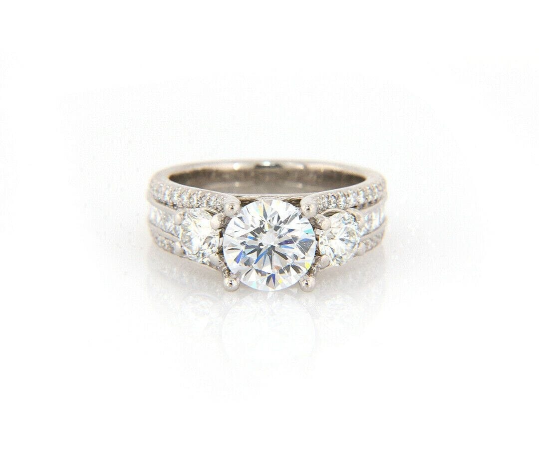 Gabriel & Co. New Gabriel & Co. 1.80ctw Diamond Three Stone Semi Mount Ring in 14K