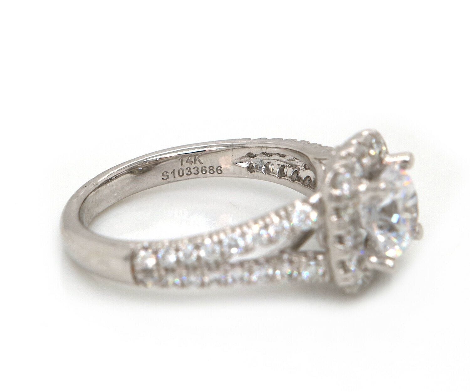 Gabriel & Co. New Gabriel & Co. Diamond Halo Split Shank Semi Mount Ring in 14K
