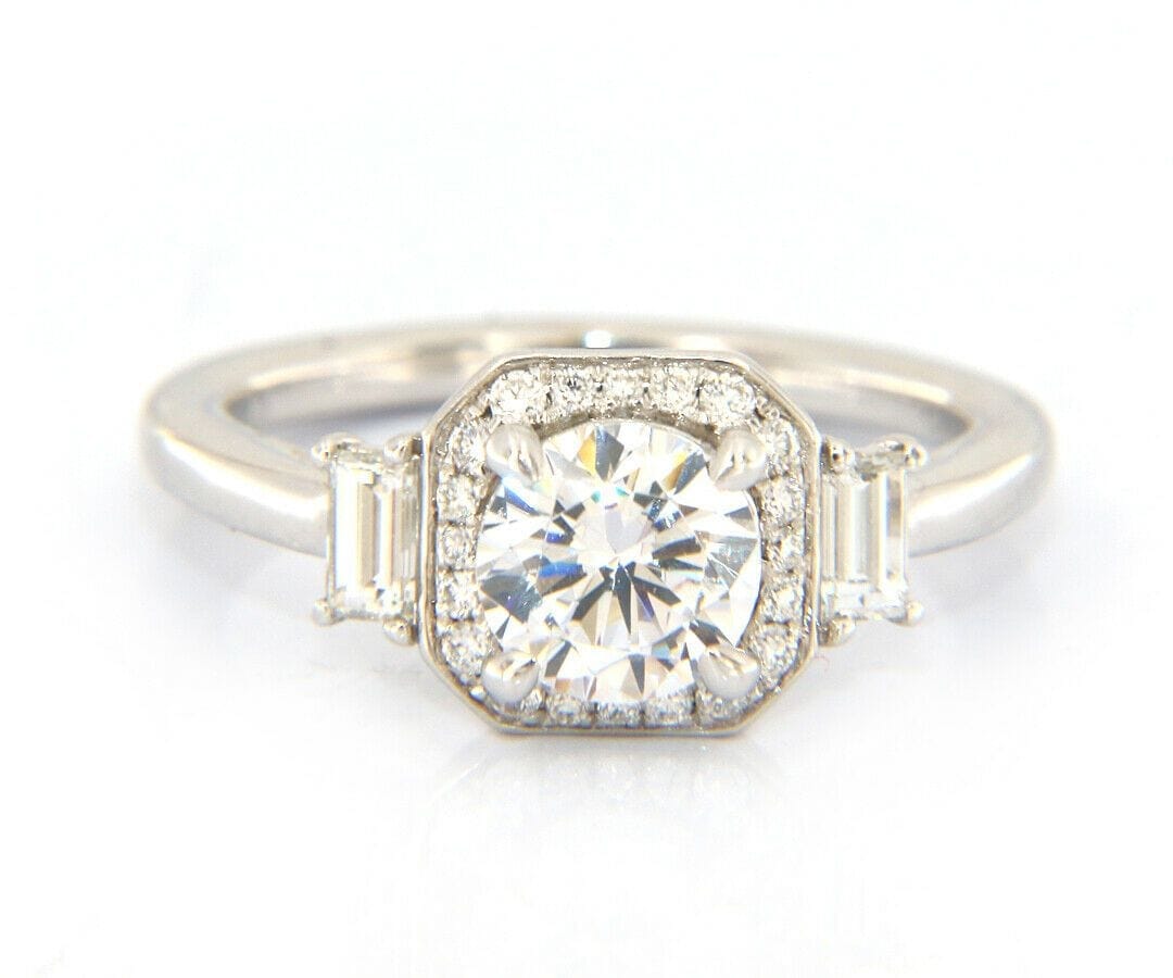Gabriel & Co. New Gabriel & Co. Art Deco Octagonal Three Stone Halo Semi Mount Ring in 14K