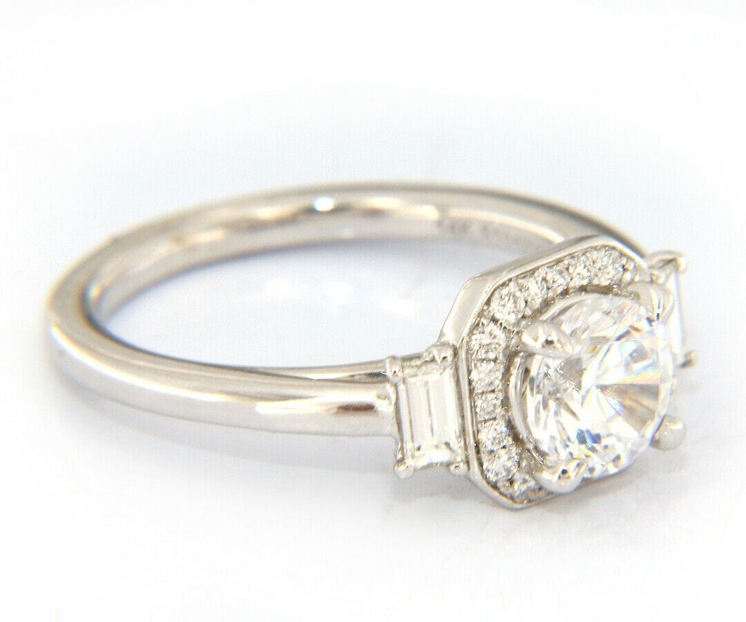 Gabriel & Co. New Gabriel & Co. Art Deco Octagonal Three Stone Halo Semi Mount Ring in 14K