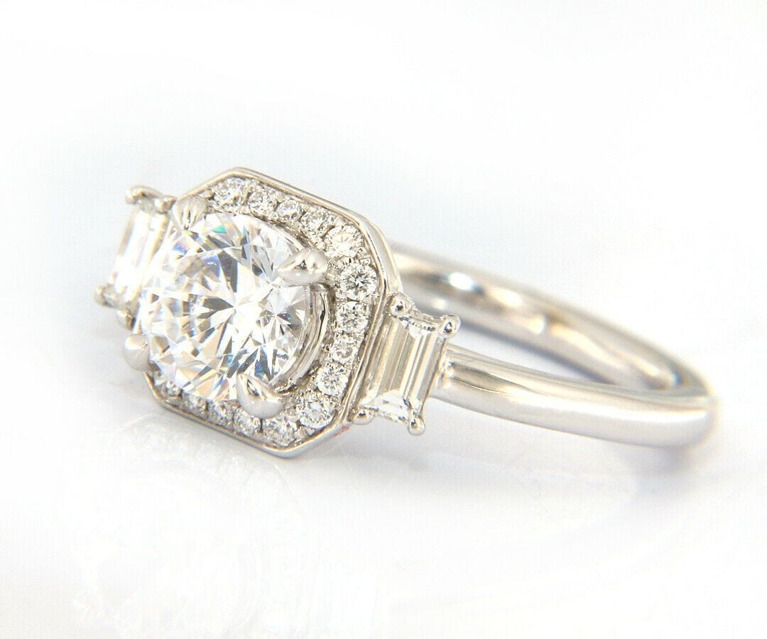 Gabriel & Co. New Gabriel & Co. Art Deco Octagonal Three Stone Halo Semi Mount Ring in 14K