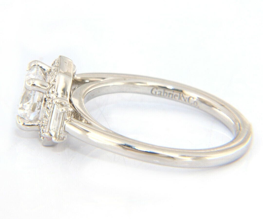 Gabriel & Co. New Gabriel & Co. Art Deco Octagonal Three Stone Halo Semi Mount Ring in 14K