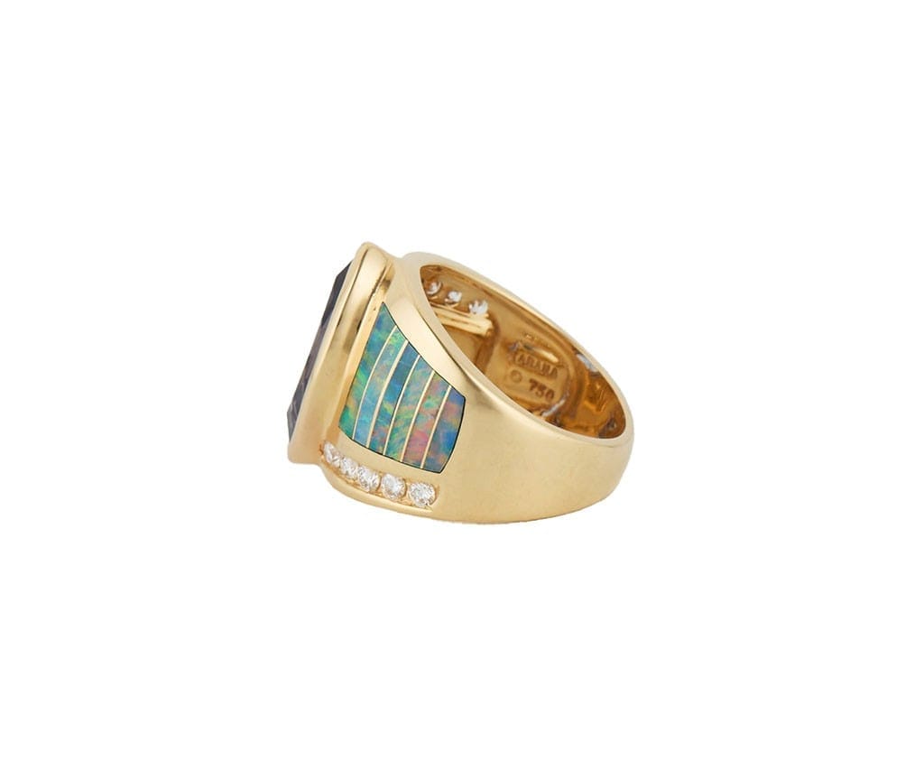Kabana Tanzanite Opal Inlay and 0.30ctw Diamond Dome Ring in 18K