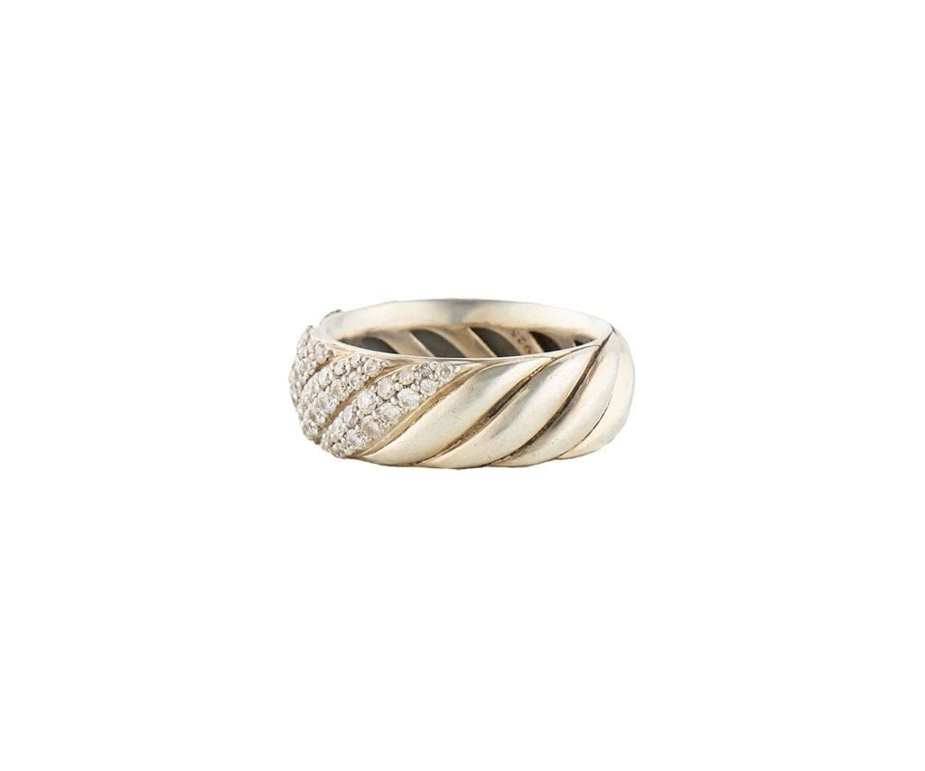 David Yurman 1.06ctw Pave Diamond Sculpted Cable Band Ring in Sterling