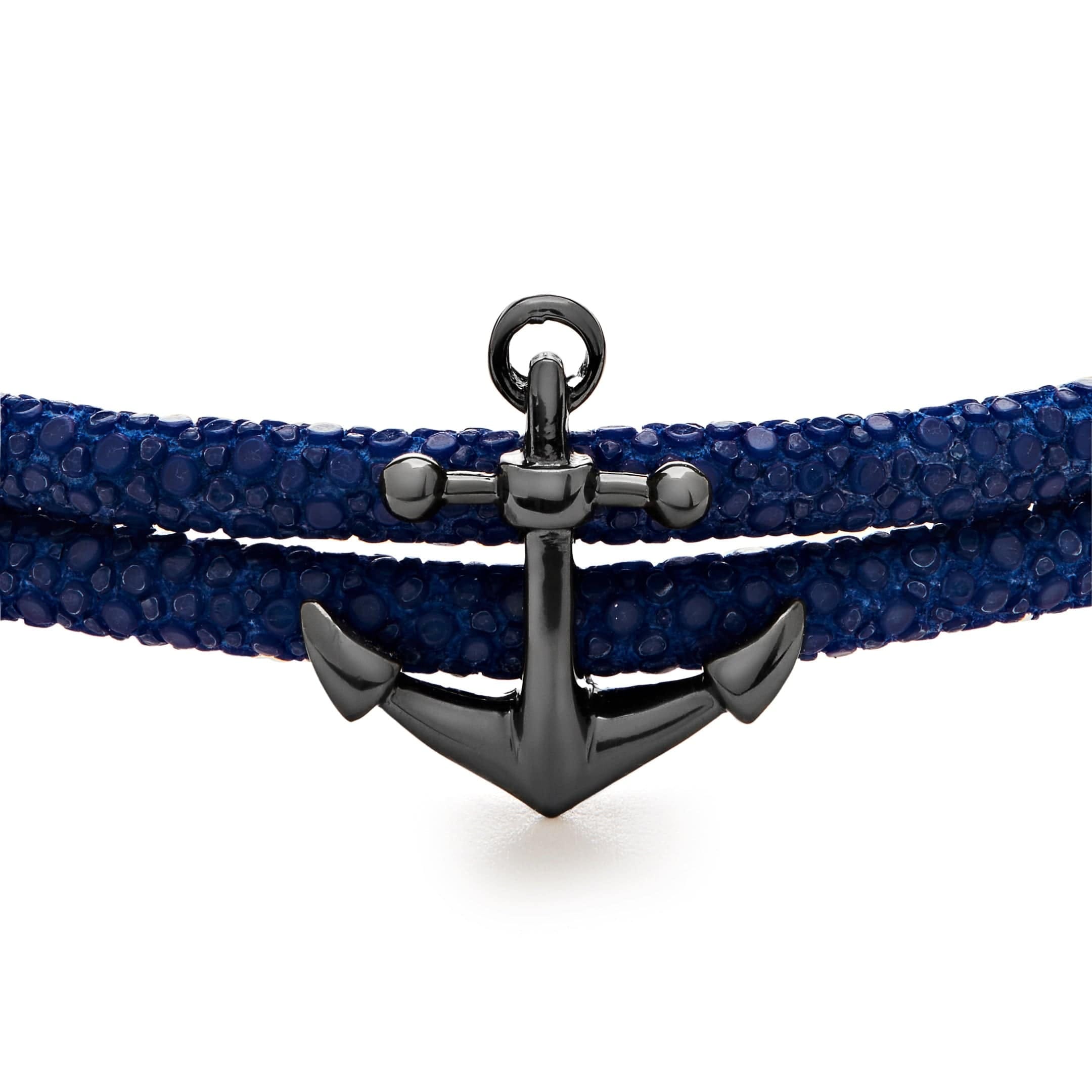 StingHD Blue Anchor Silver Black Platinum Plated Bracelet
