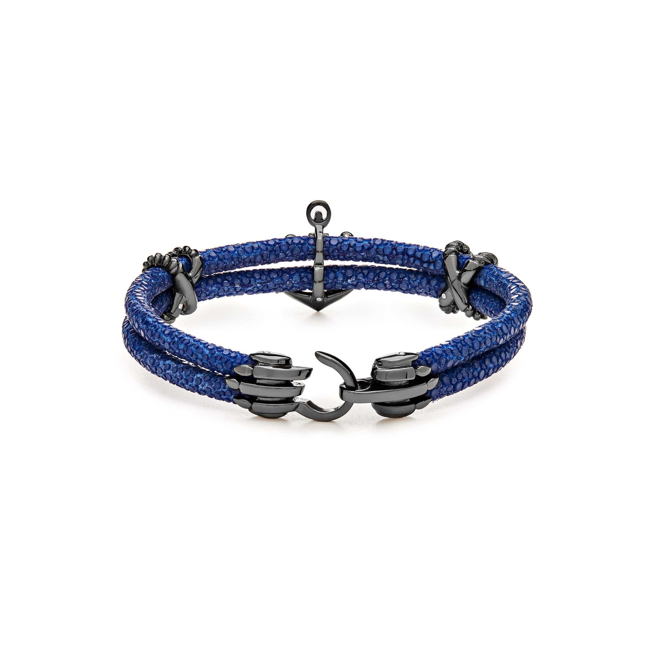 StingHD Blue Anchor Silver Black Platinum Plated Bracelet