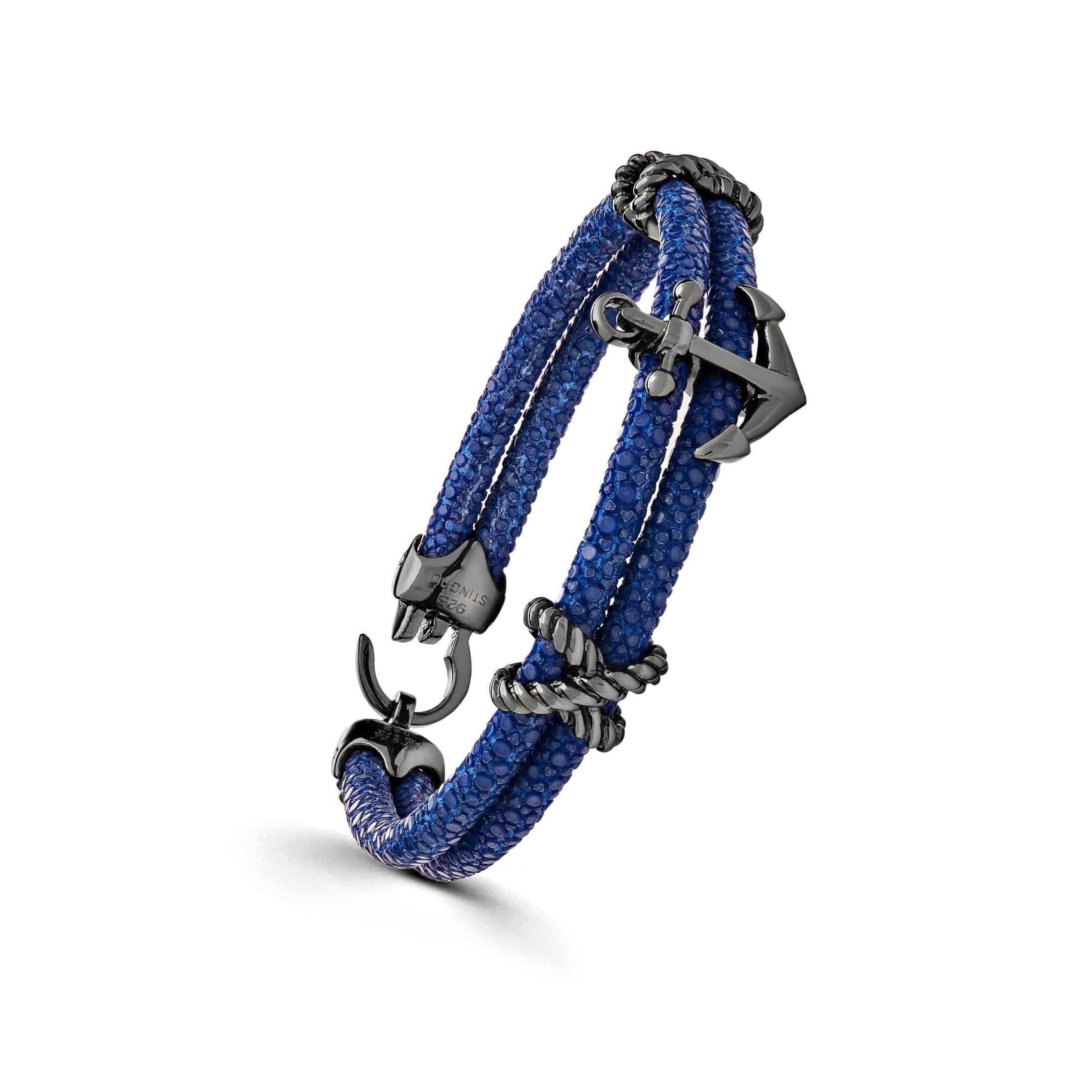 StingHD Blue Anchor Silver Black Platinum Plated Bracelet