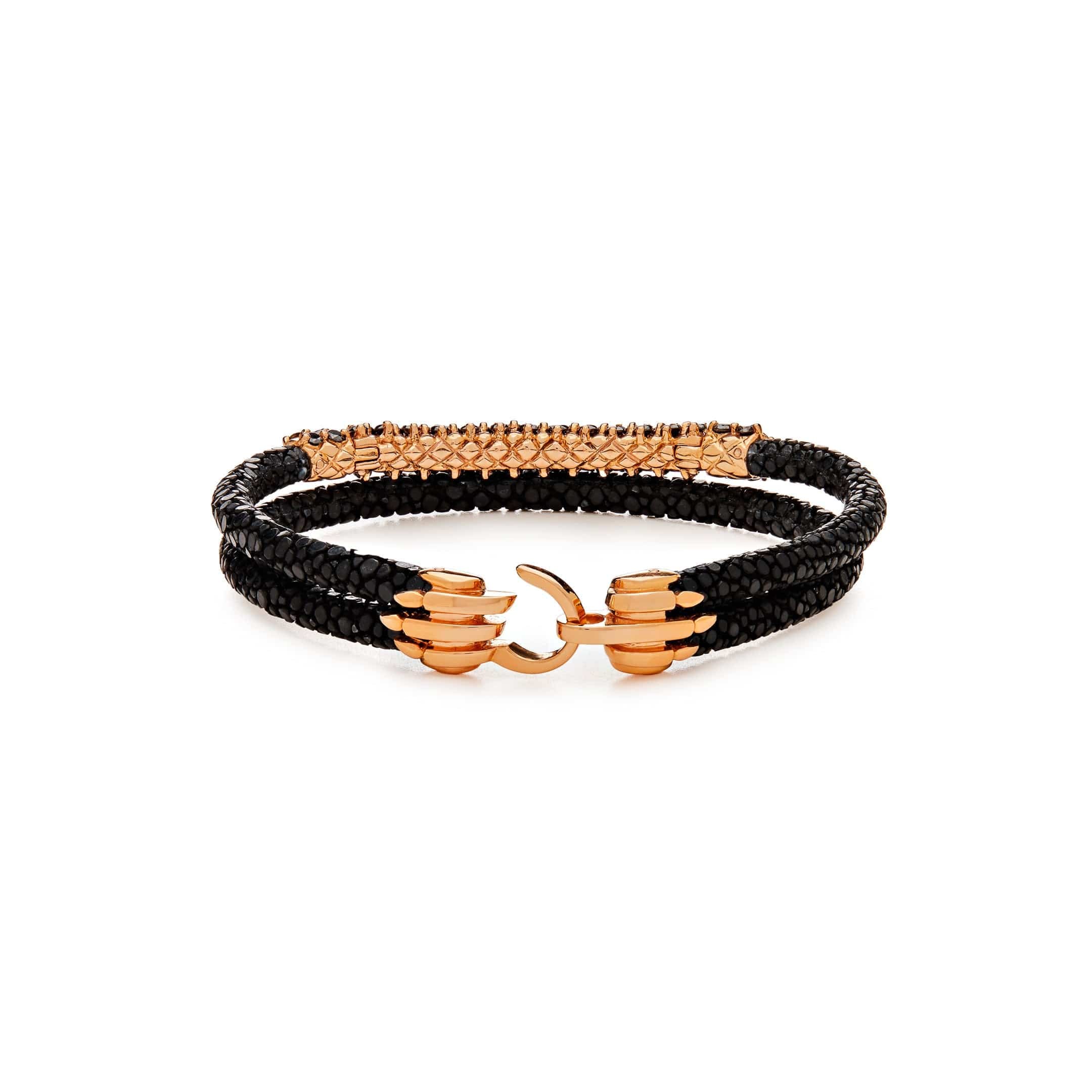 StingHD Rose Gold Black Diamond Bar Bracelet