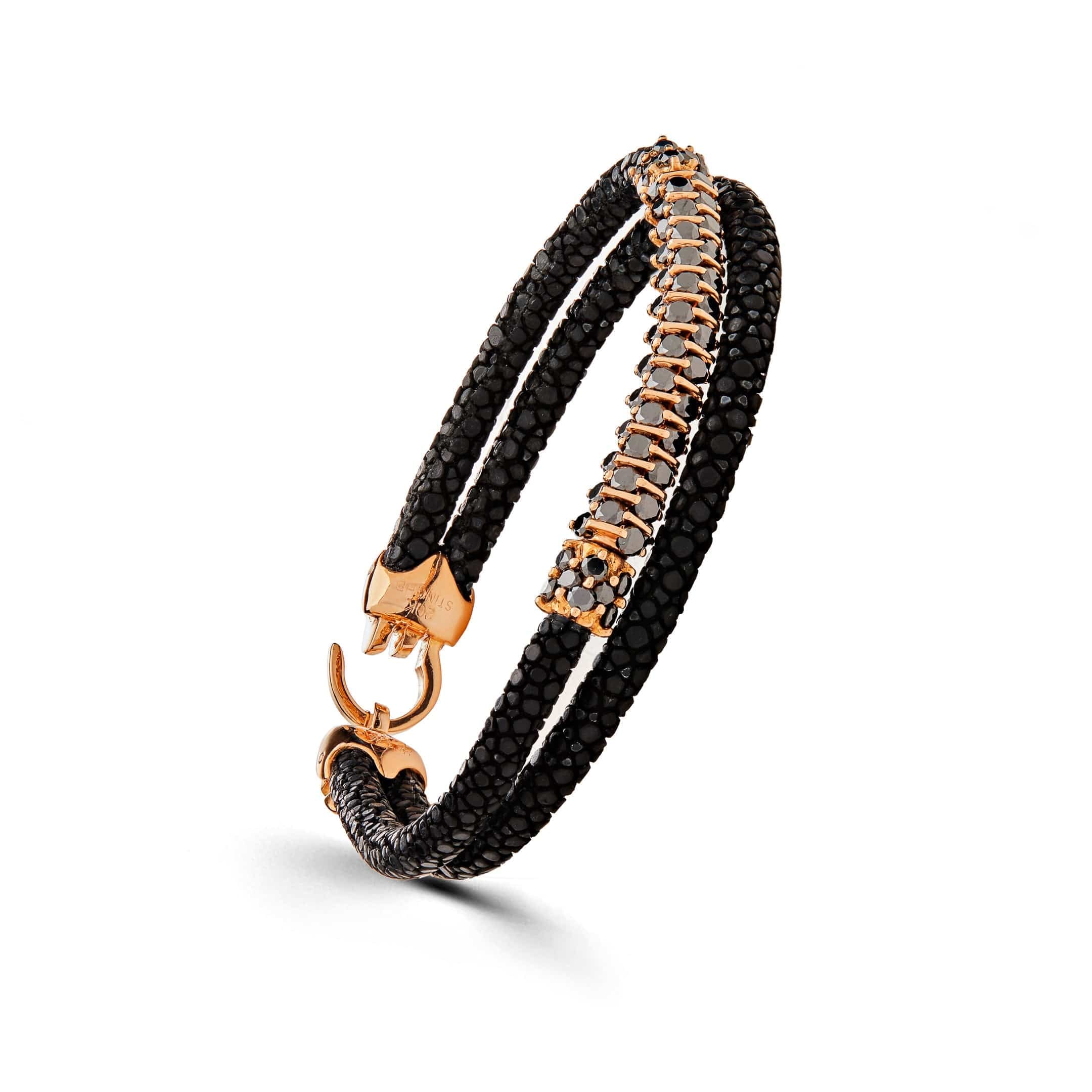 StingHD Rose Gold Black Diamond Bar Bracelet