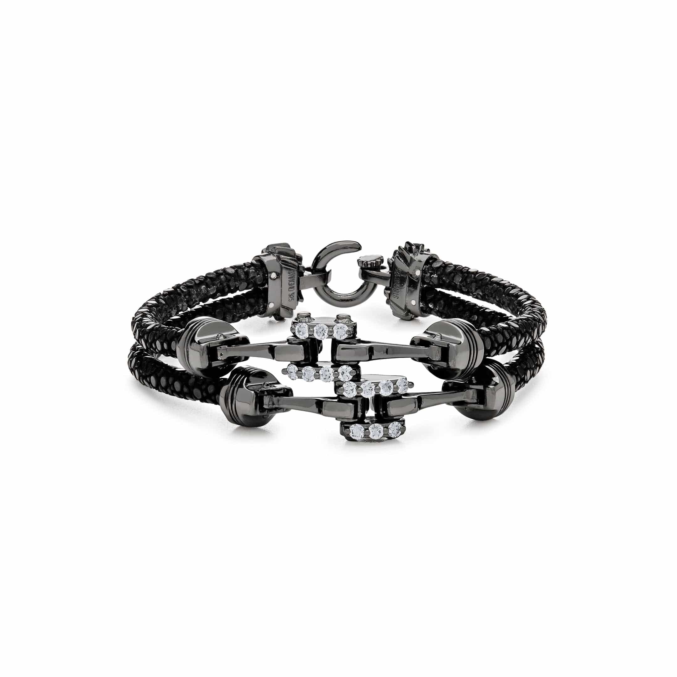 StingHD Silver Piston Black Platinum Plated White Diamonds Bracelet