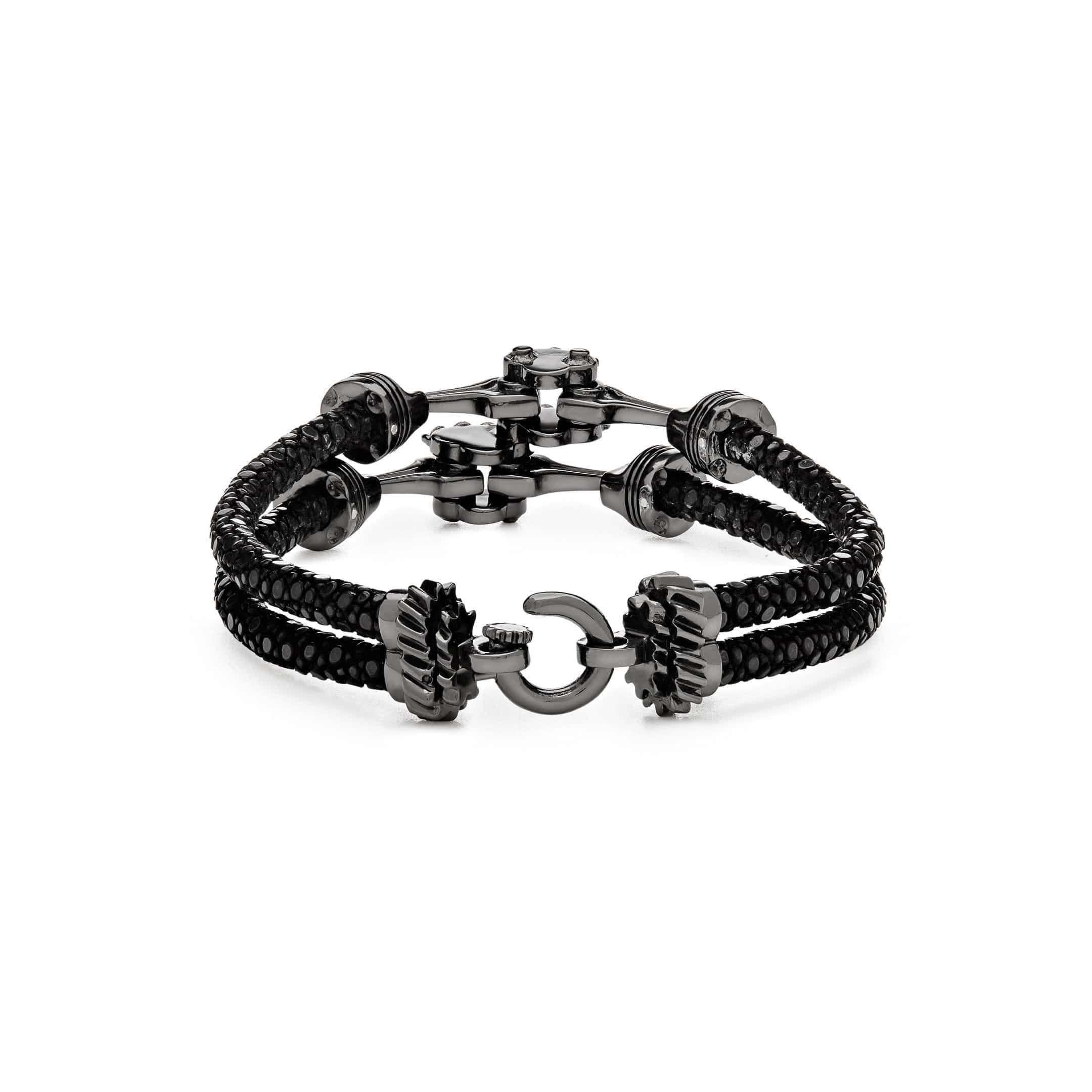 StingHD Silver Piston Black Platinum Plated White Diamonds Bracelet